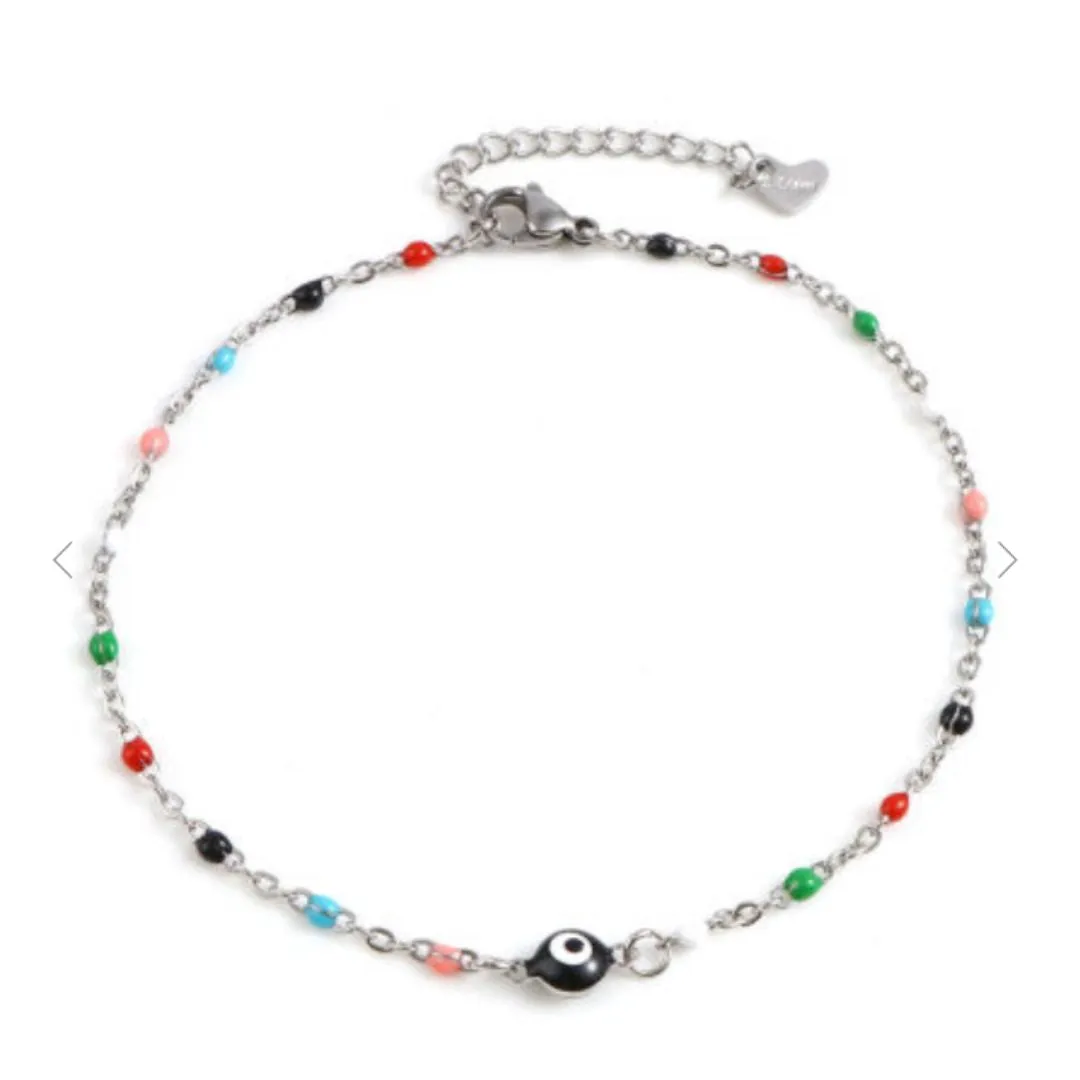 Anklet, Stainless Steel, Evil Eye Multicolour