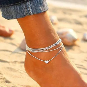 Anklet with Hearts, Bohemian Anklet Bracelet, Ankle Jewelry