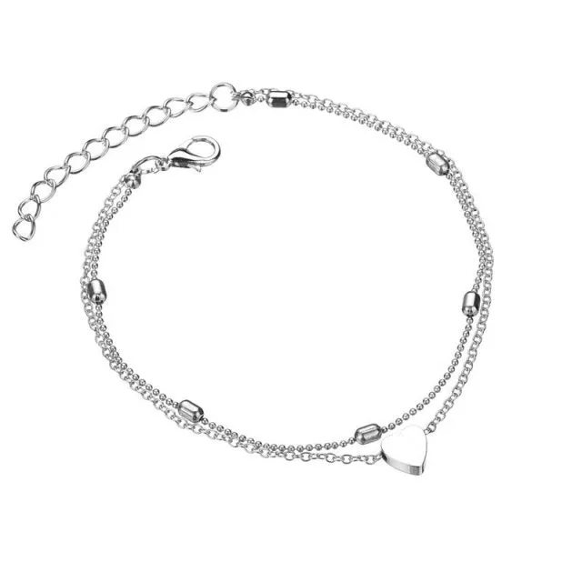 Anklet with Hearts, Bohemian Anklet Bracelet, Ankle Jewelry