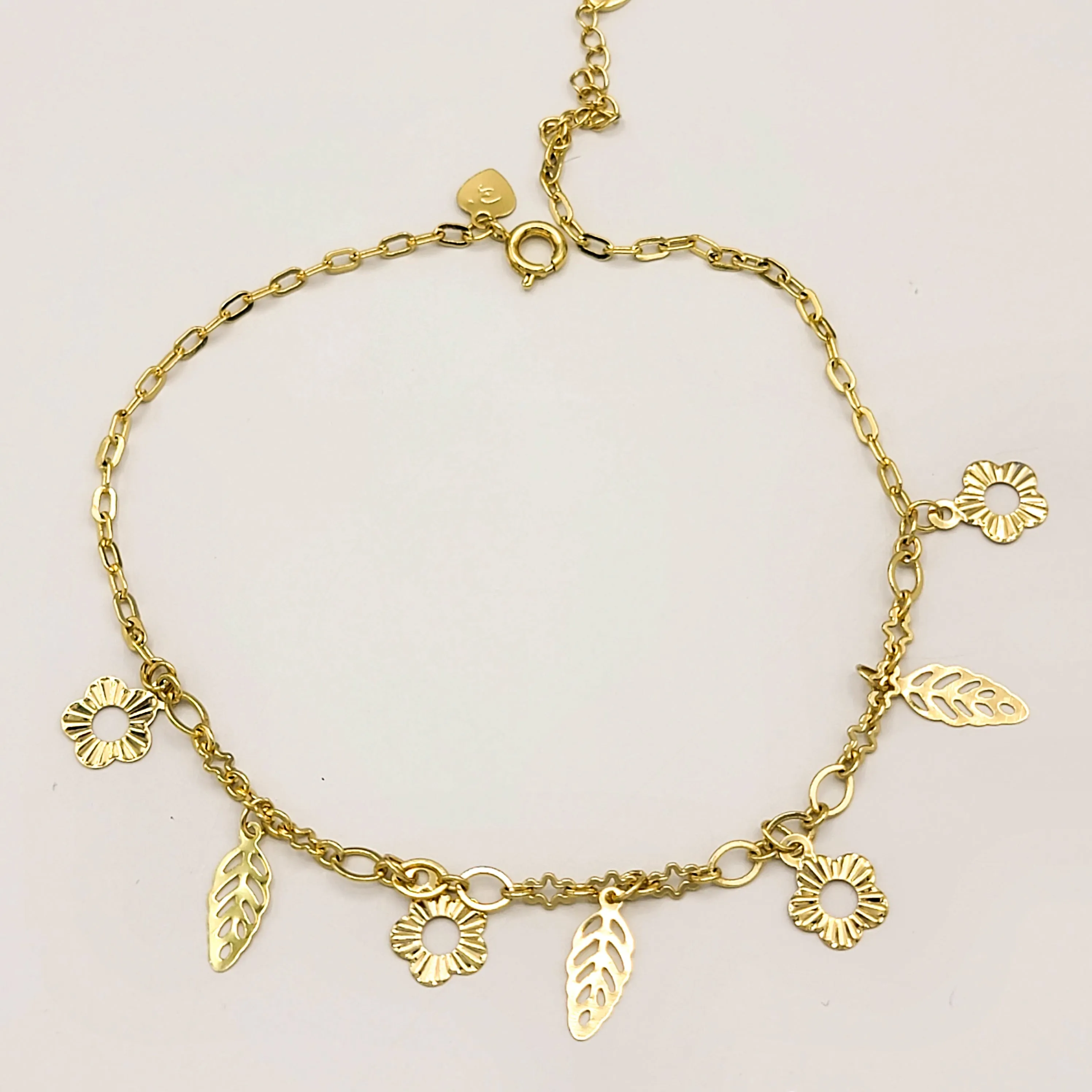 Anklets - 14K Gold Plated. Flowers & Leaves. Flores y hojas. Premium Q.