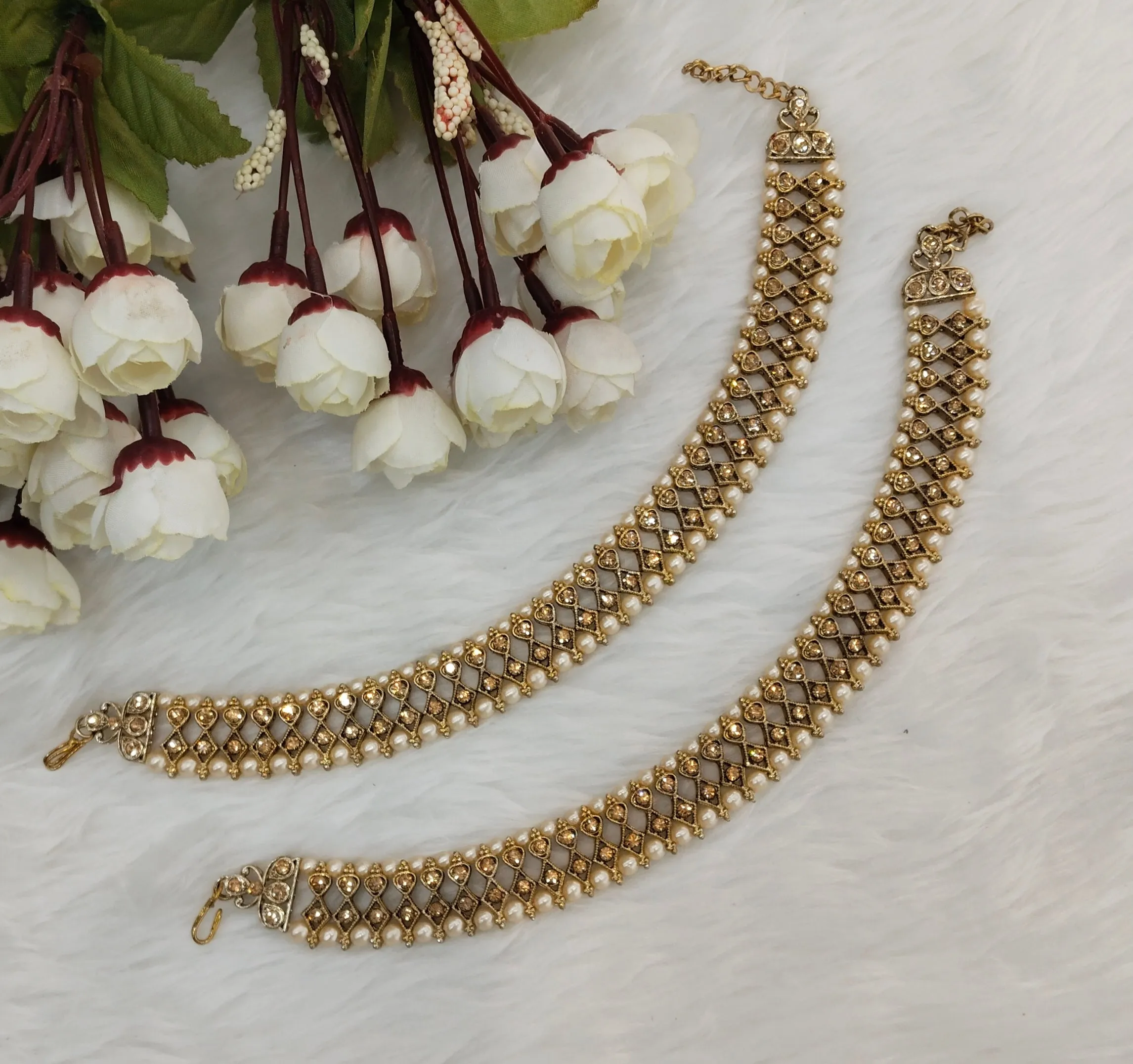 Antique Gold Anklets Jhanjar Payal Indian Jewellery  Set
