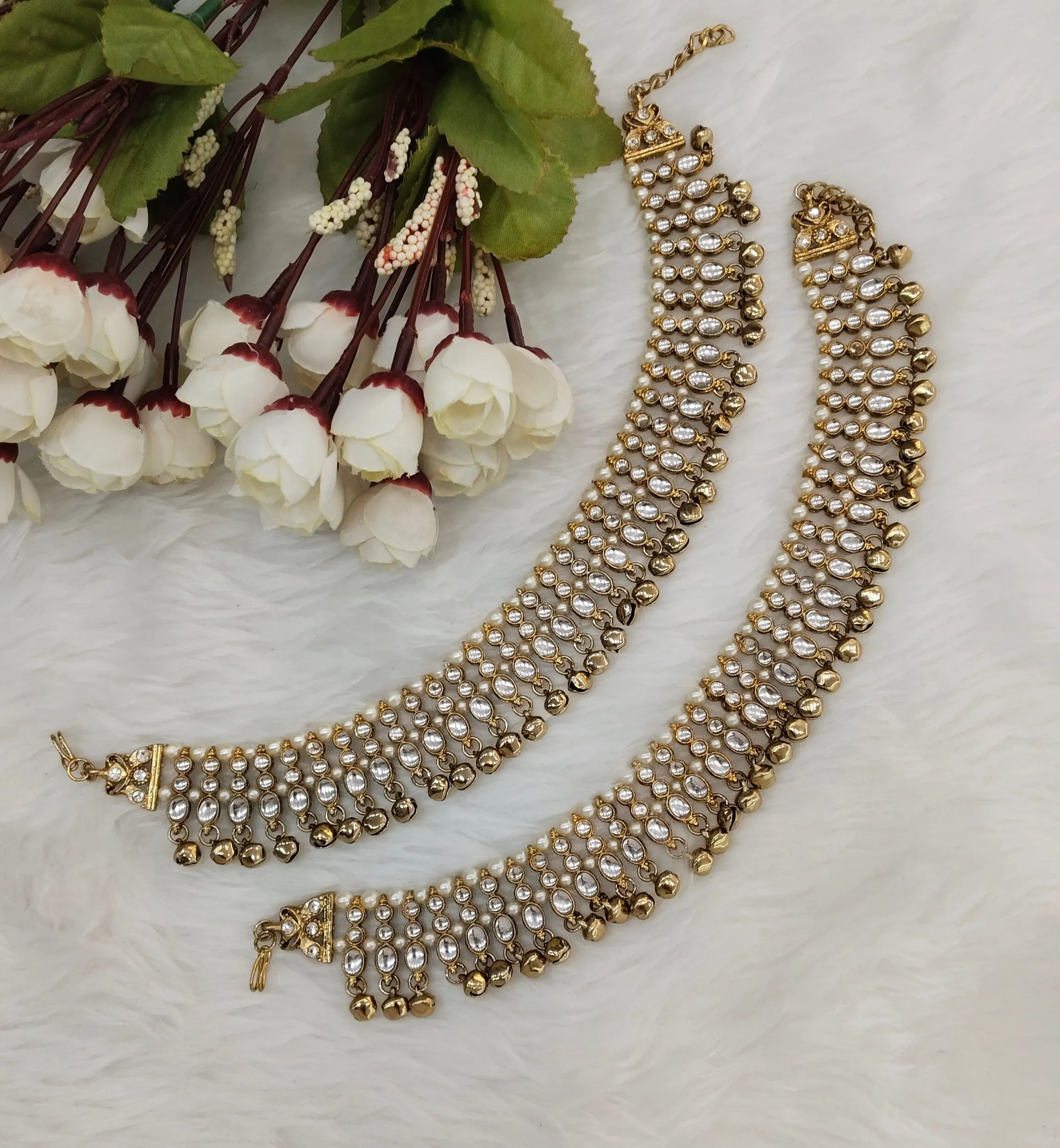 Antique Gold Anklets Jhanjar Payal Indian Jewellery  Set