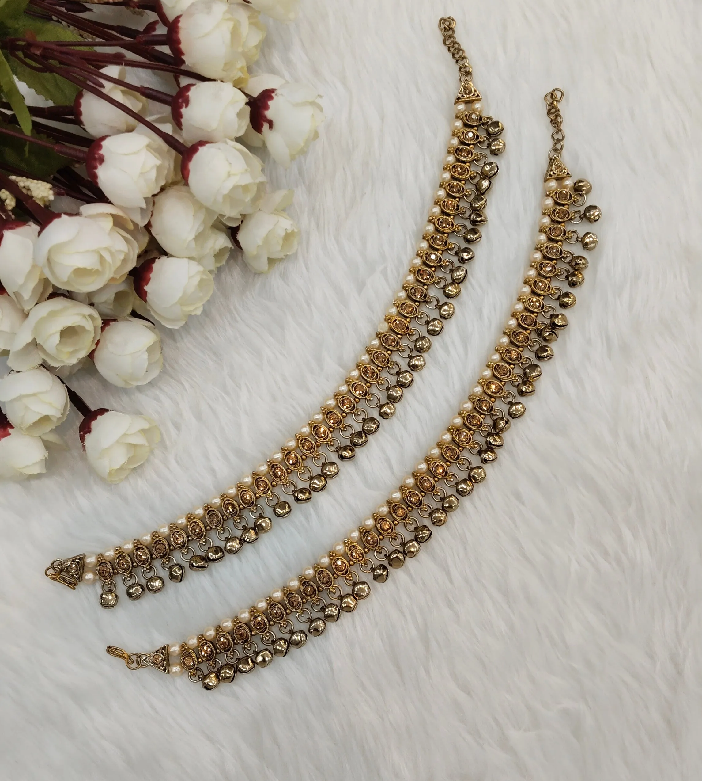 Antique Gold Anklets Jhanjar Payal Indian Jewellery  Set