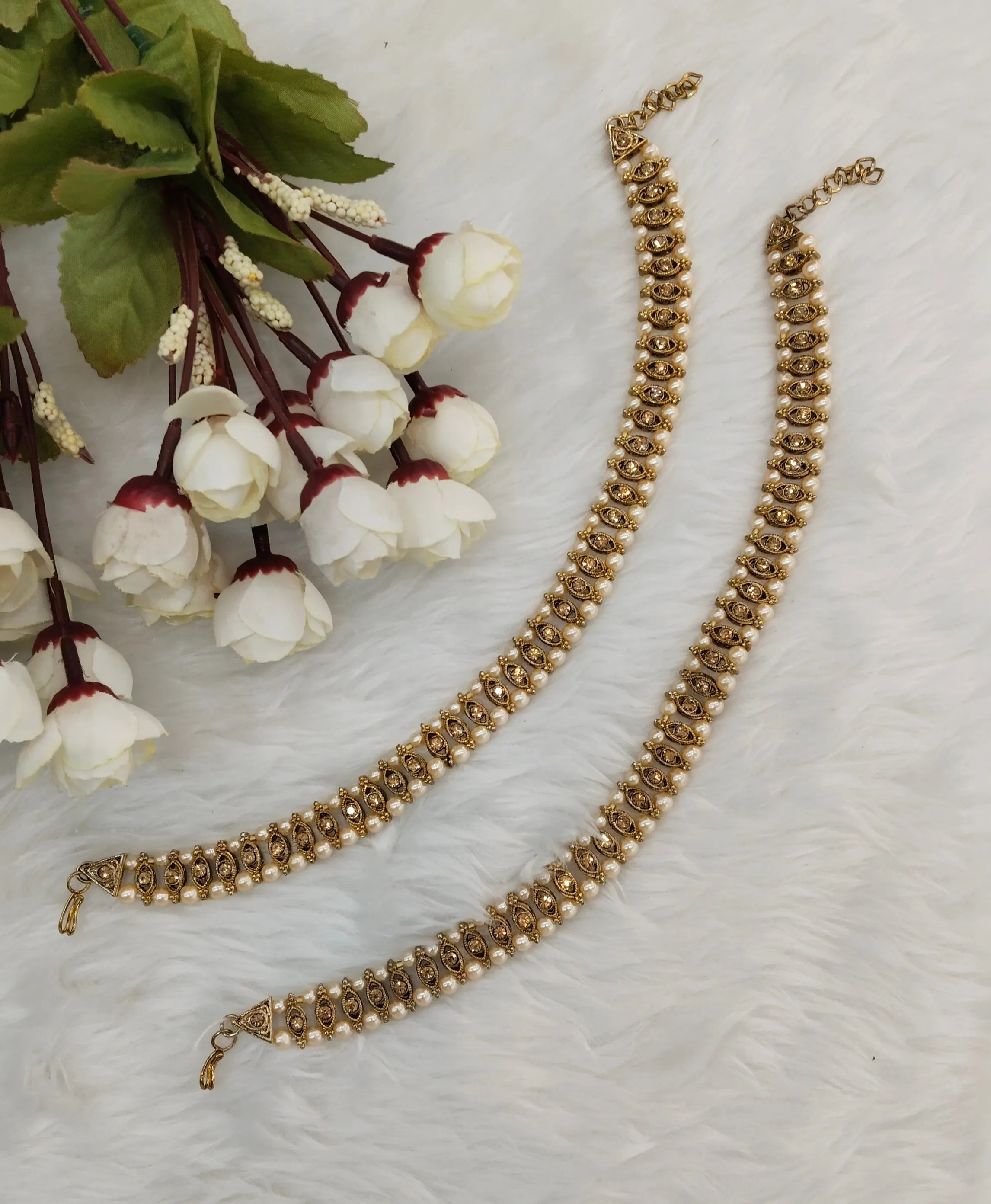 Antique Gold Anklets Jhanjar Payal Indian Jewellery  Set