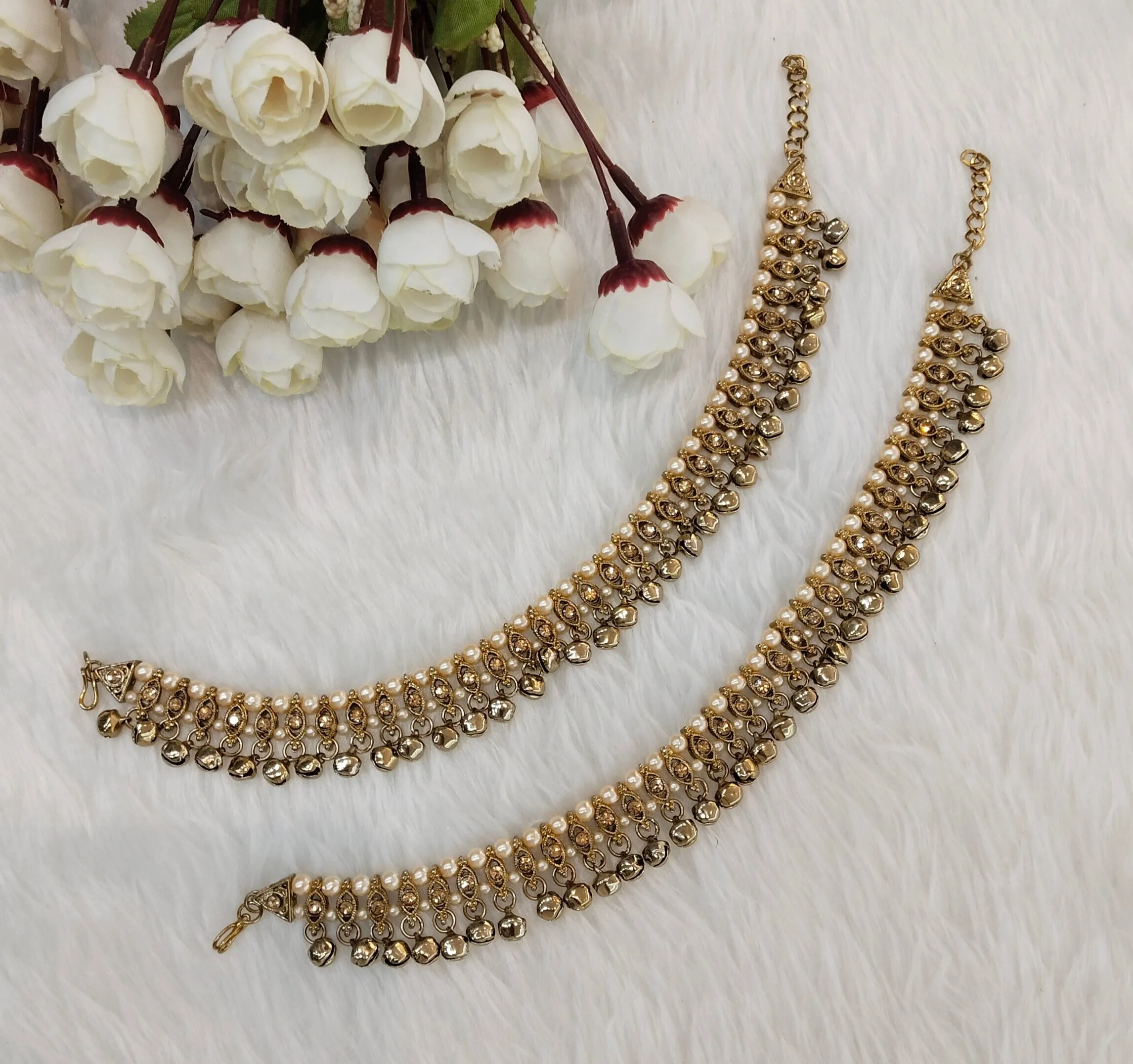 Antique Gold Anklets Jhanjar Payal Indian Jewellery  Set