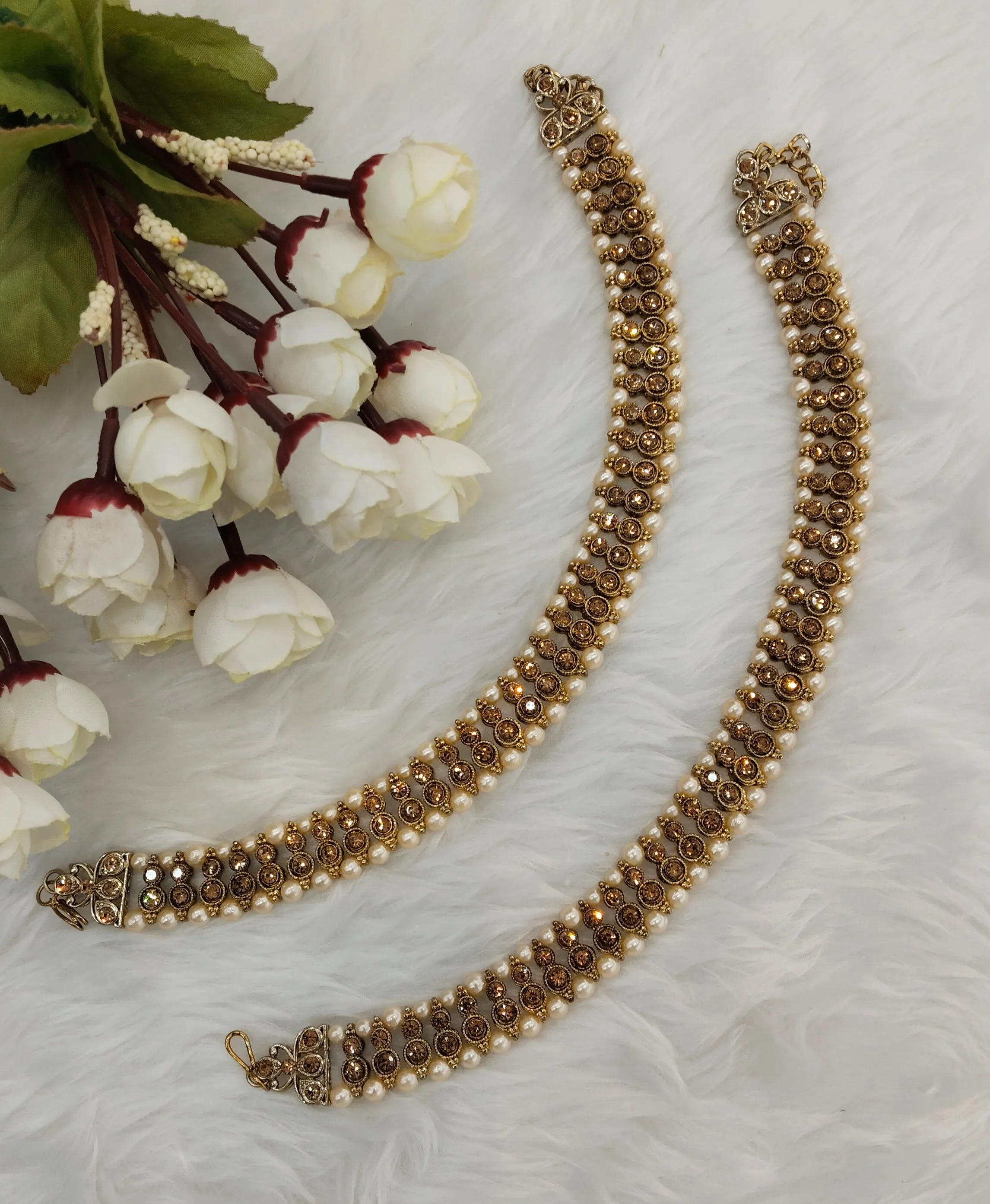 Antique Gold Anklets Jhanjar Payal Indian Jewellery  Set