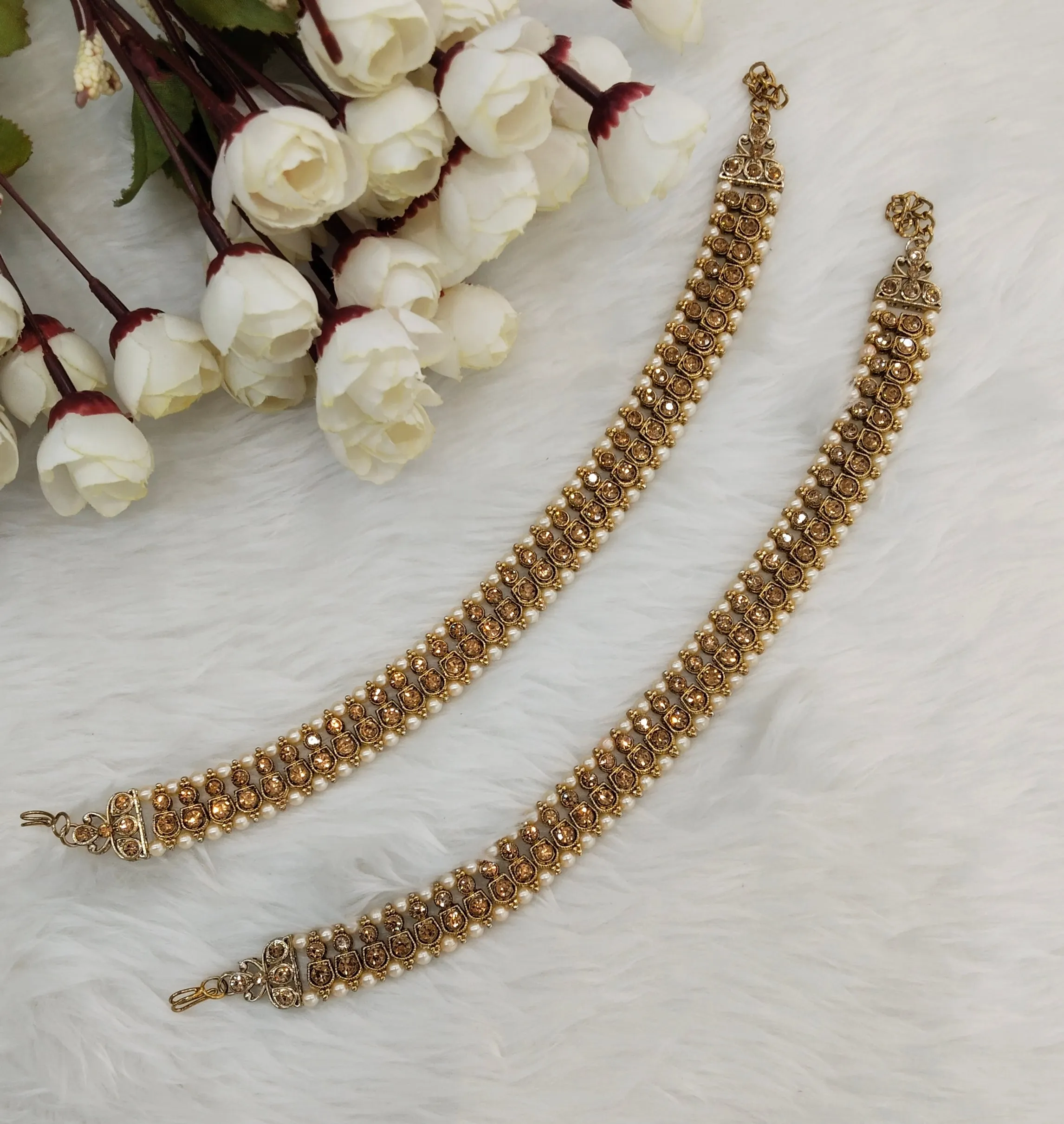 Antique Gold Anklets Jhanjar Payal Indian Jewellery  Set