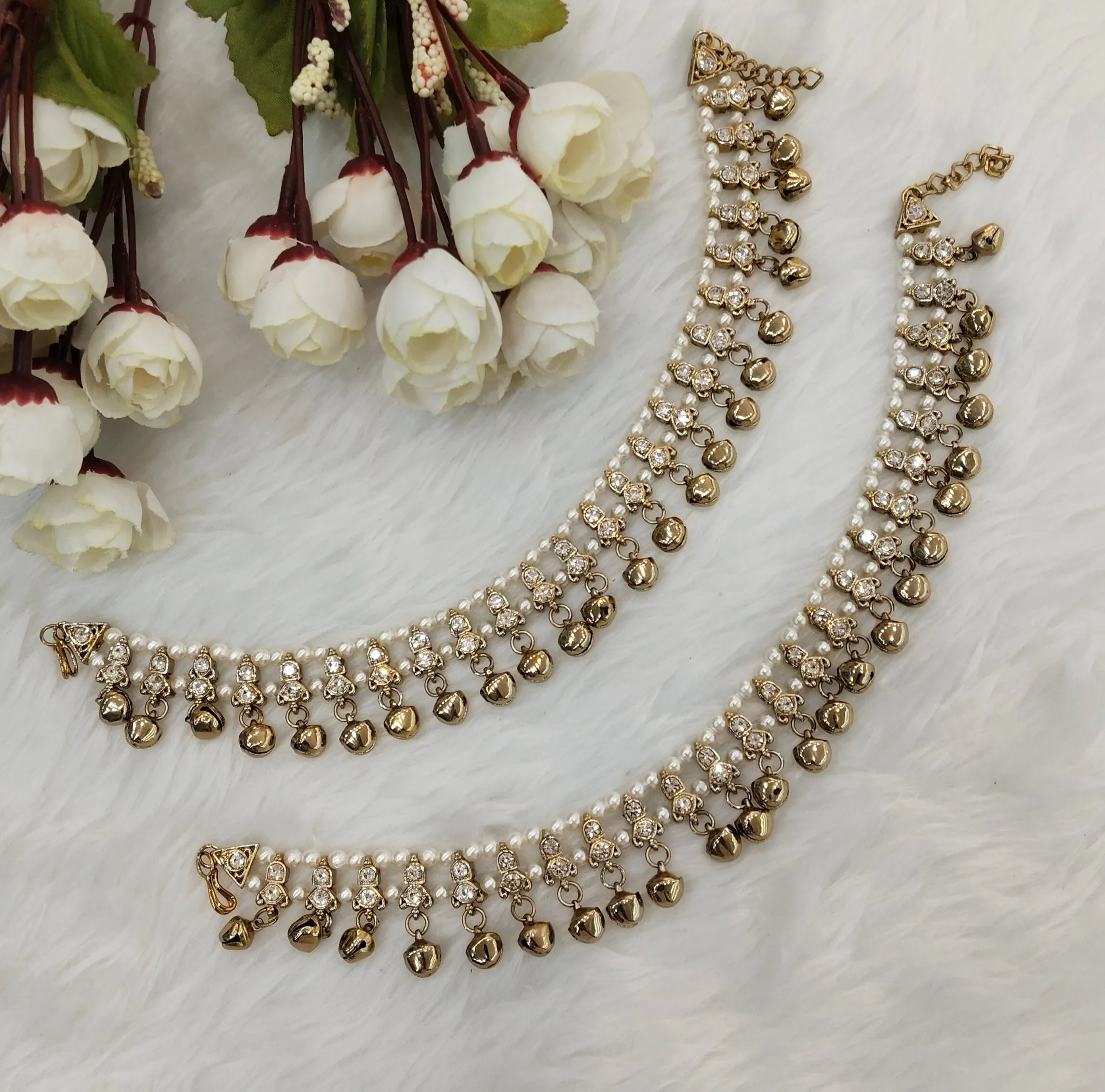 Antique Gold Anklets Jhanjar Payal Indian Jewellery  Set