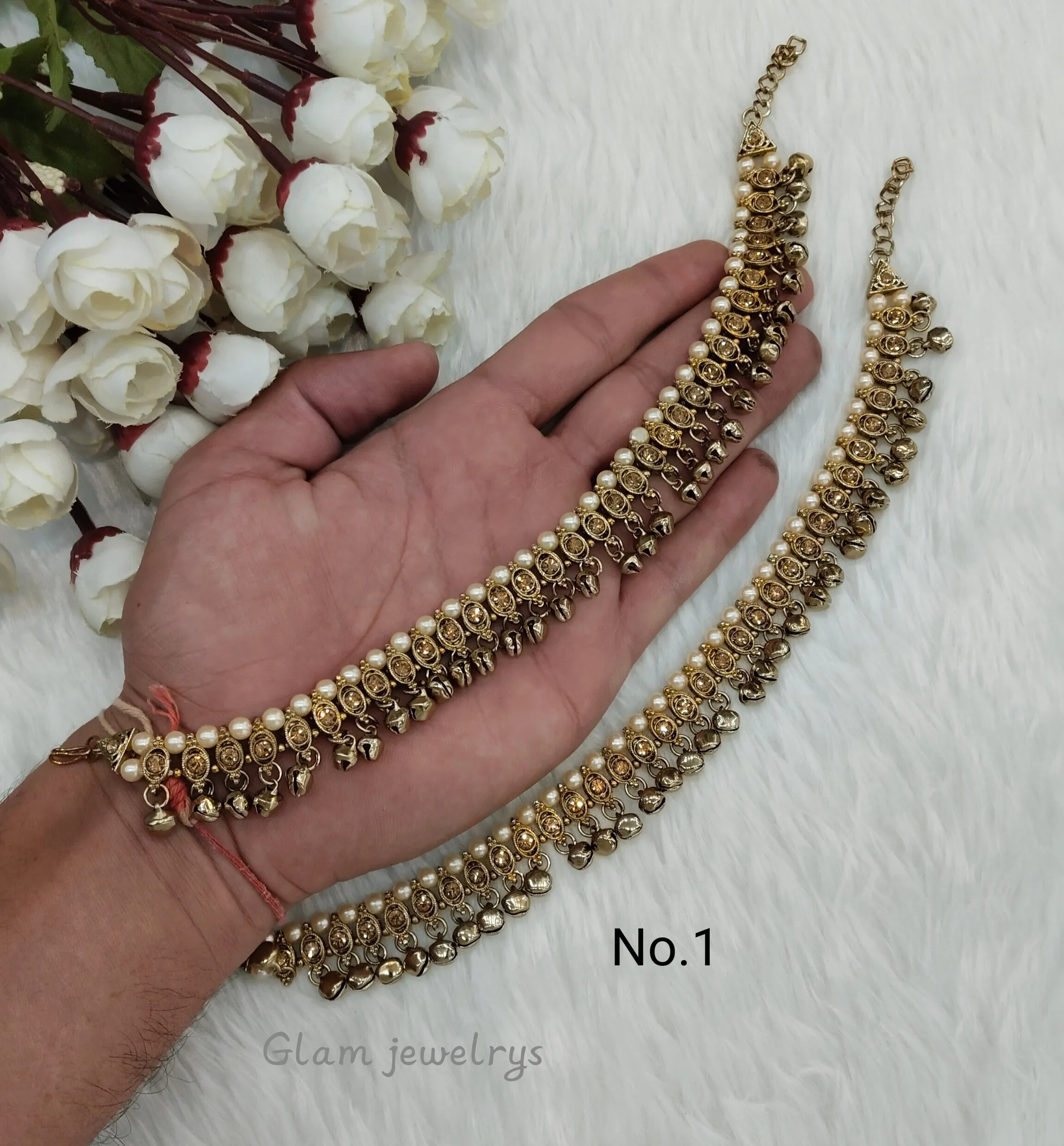 Antique Gold Anklets Jhanjar Payal Indian Jewellery  Set