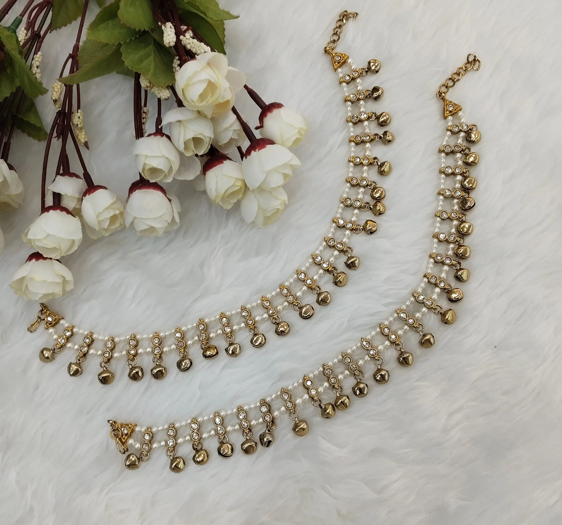 Antique Gold Anklets Jhanjar Payal Indian Jewellery  Set