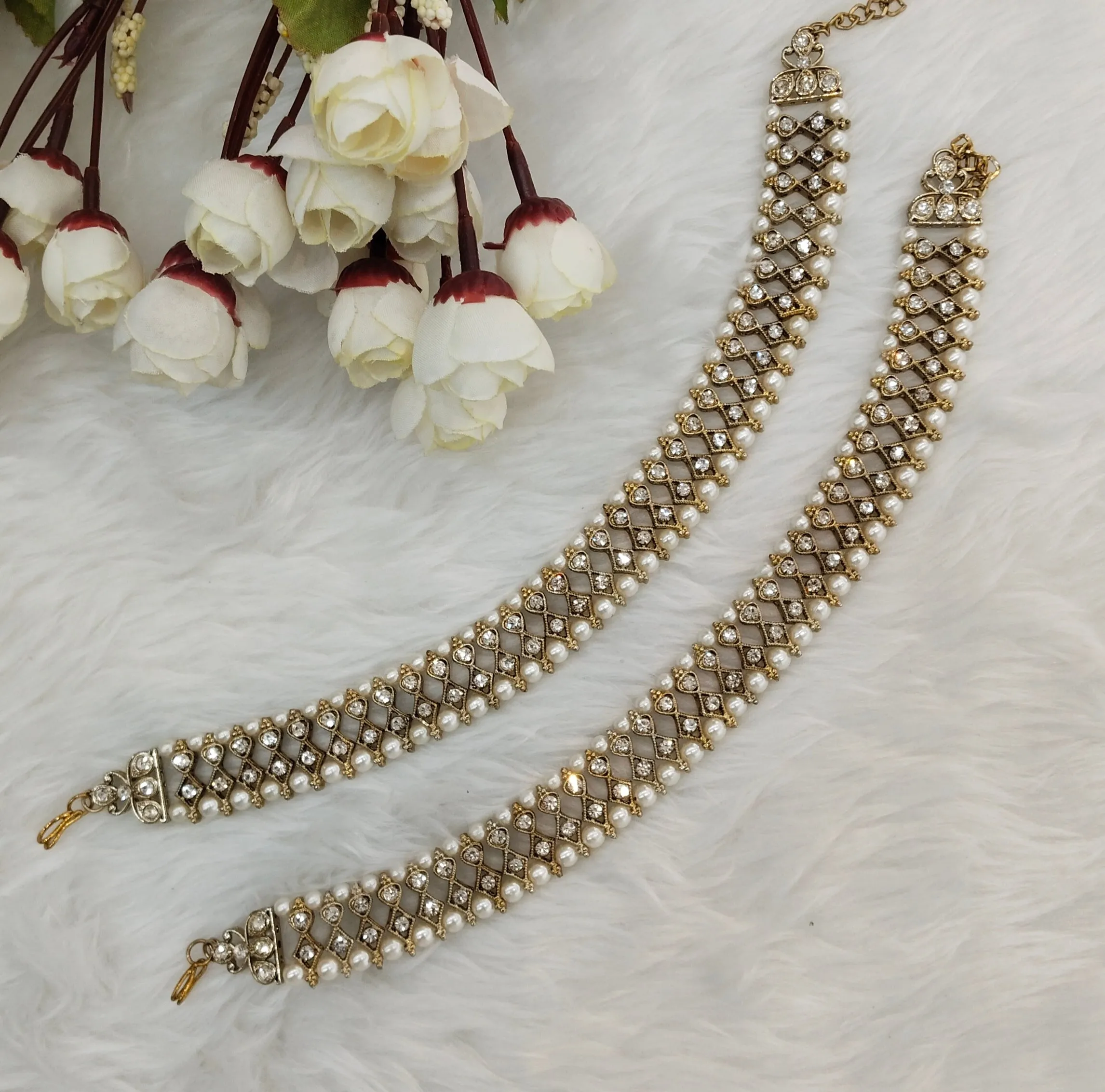 Antique Gold Anklets Jhanjar Payal Indian Jewellery  Set