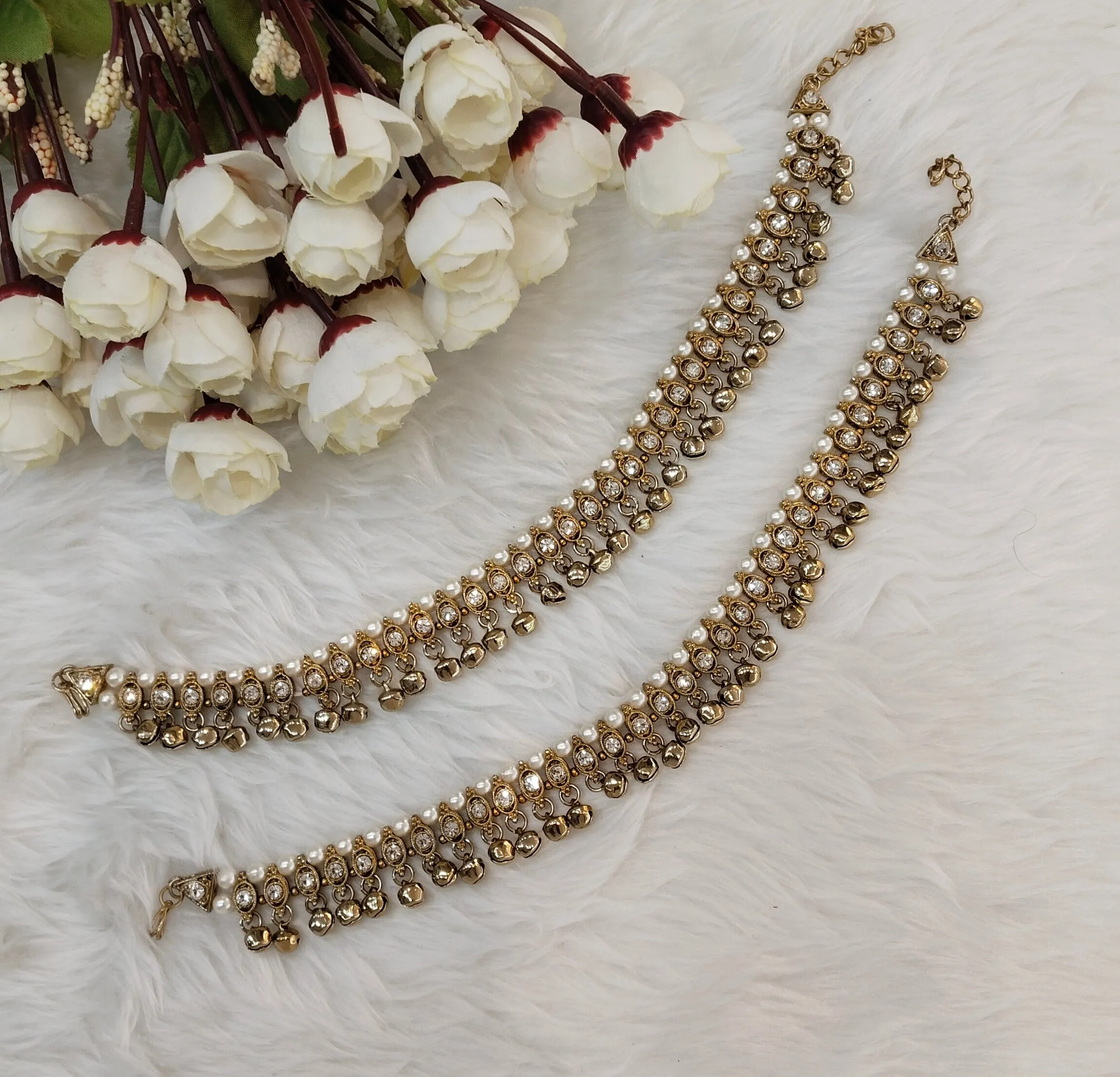 Antique Gold Anklets Jhanjar Payal Indian Jewellery  Set