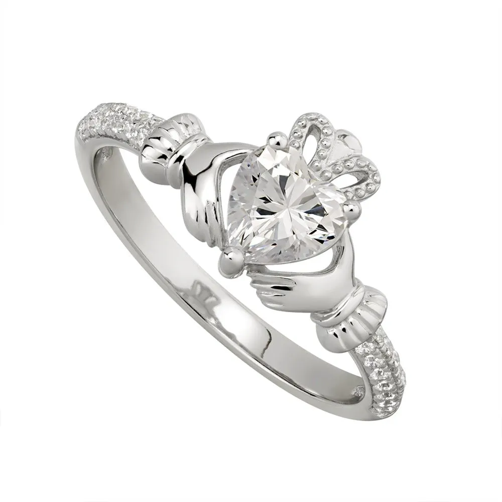 APRIL Birthstone Sterling Silver Claddagh Ring S-S21062-4