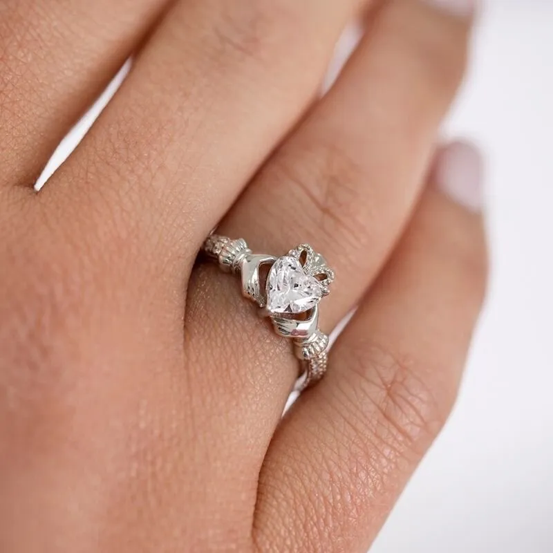 APRIL Birthstone Sterling Silver Claddagh Ring S-S21062-4