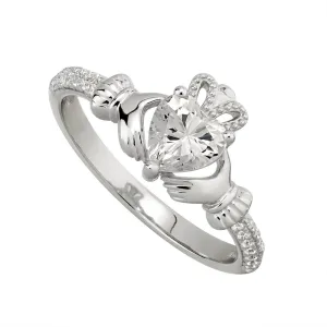 APRIL Birthstone Sterling Silver Claddagh Ring S-S21062-4
