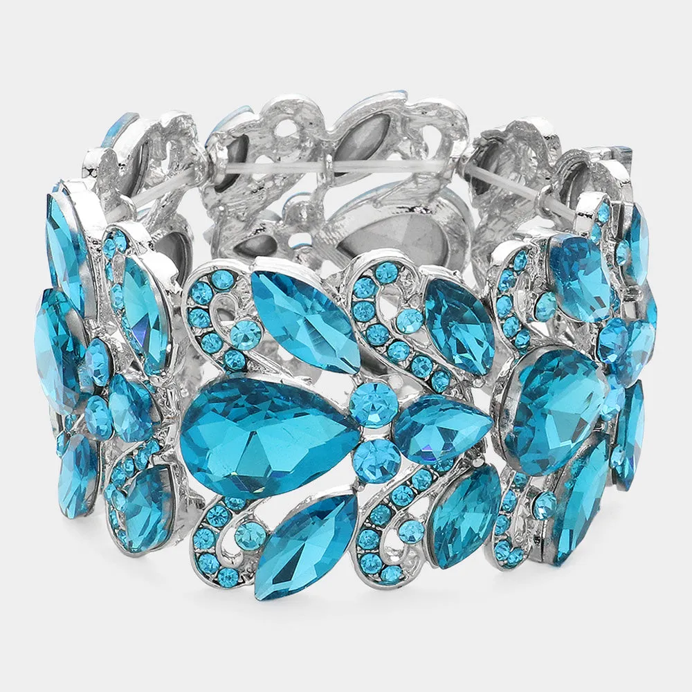 Aqua Chunky Crystal Teardrop Pageant Stretch Bracelet | Prom Bracelet |  634872