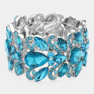 Aqua Chunky Crystal Teardrop Pageant Stretch Bracelet | Prom Bracelet |  634872