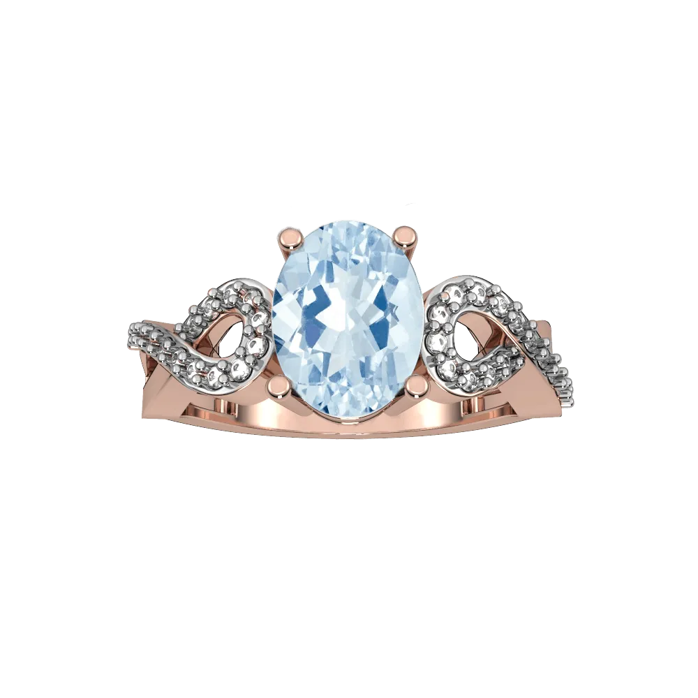 Aquamarine and Diamond Fashion Ring in 10K Rose Gold