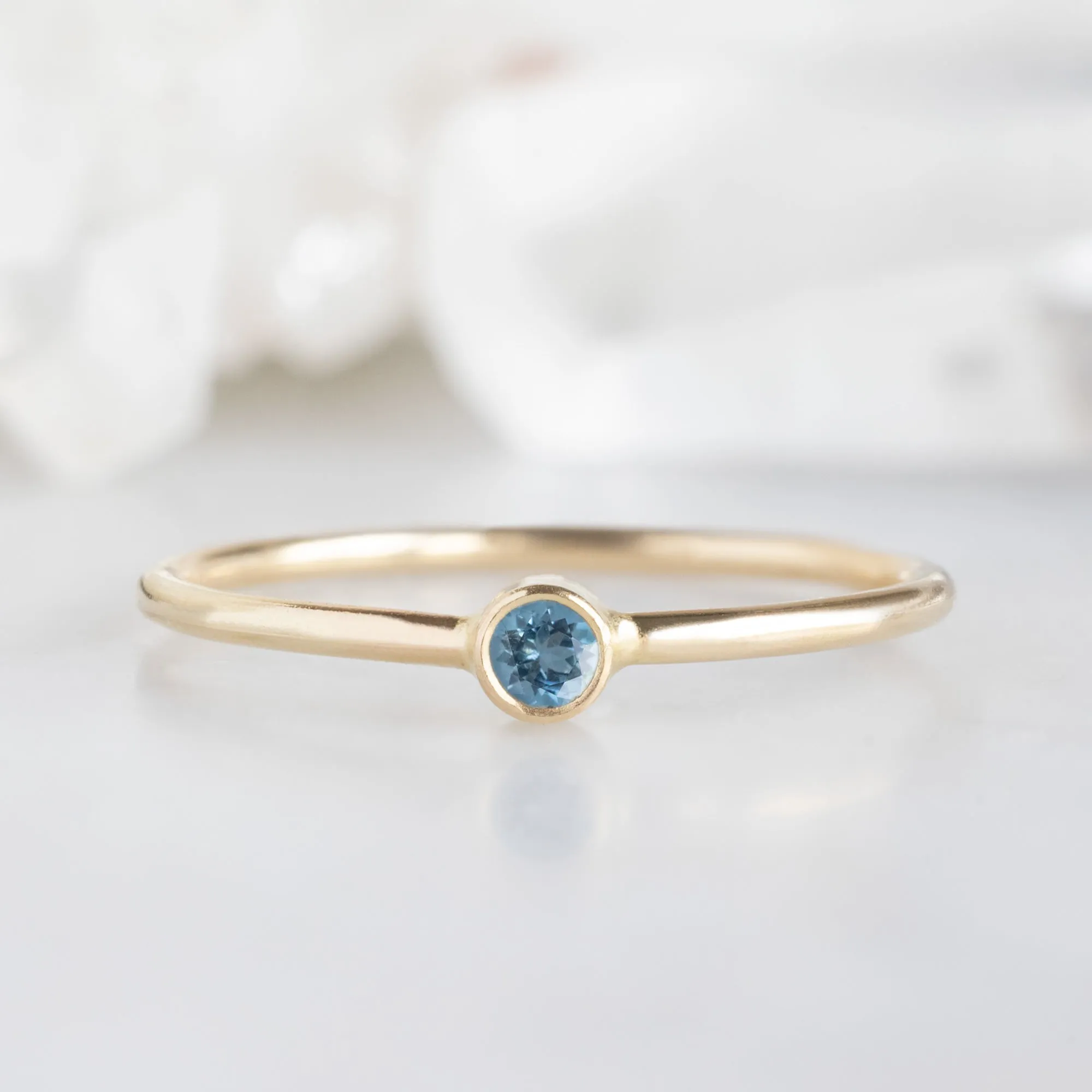 Aquamarine Birthstone Stacking Ring | 10K Yellow Gold