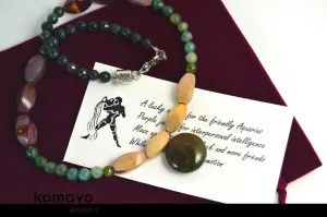 AQUARIUS NECKLACE - Womens' Choker - Moss Agate Pendant and Jasper Beads