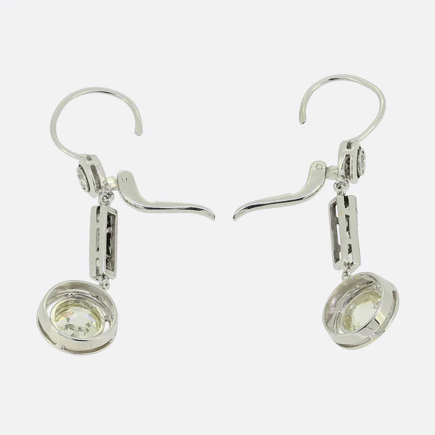 Art Deco 2.28 Carat Old Cut Diamond Drop Earrings