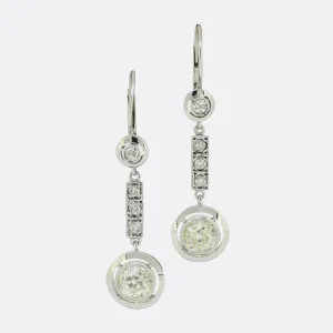 Art Deco 2.28 Carat Old Cut Diamond Drop Earrings