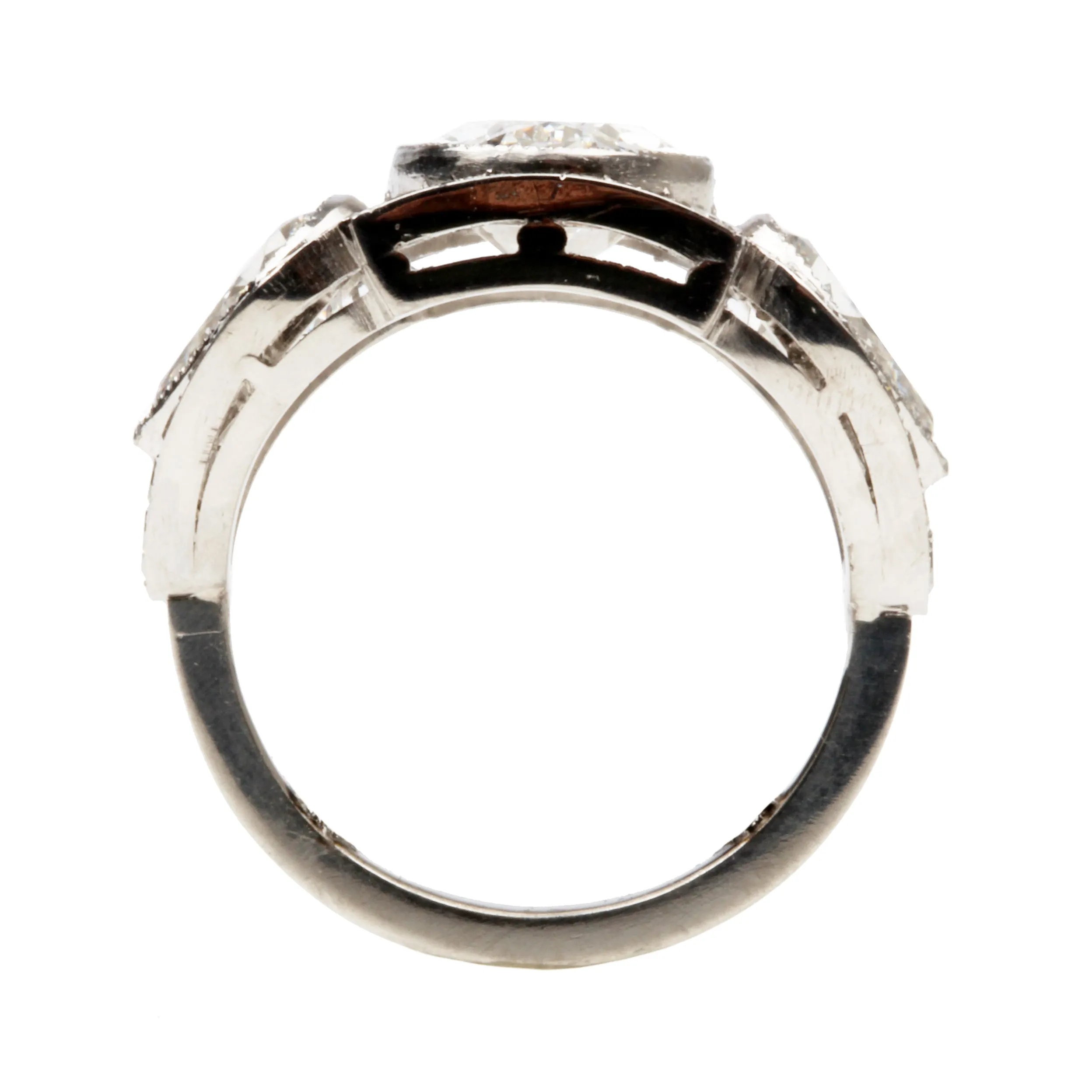 Art Deco Inspired Three Stone Diamond Ring with Oval and Pear Shapes