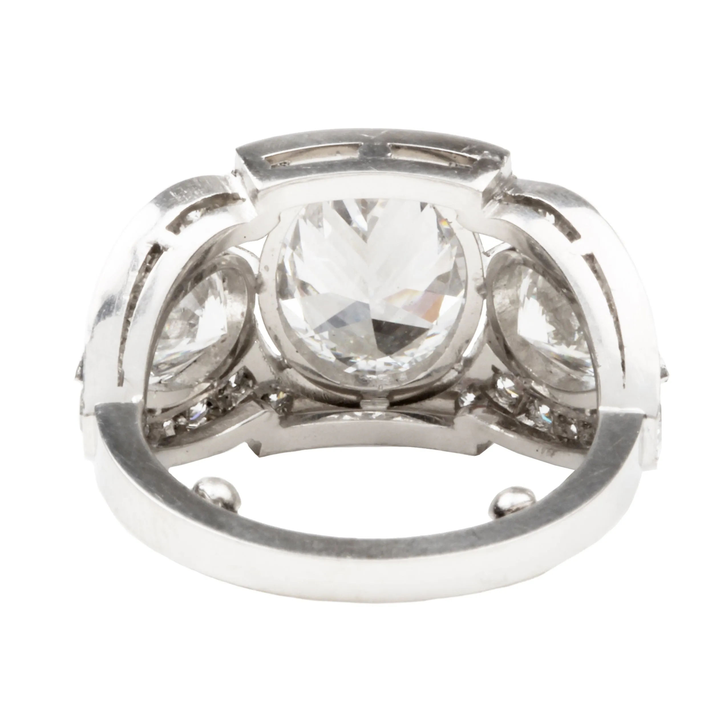 Art Deco Inspired Three Stone Diamond Ring with Oval and Pear Shapes