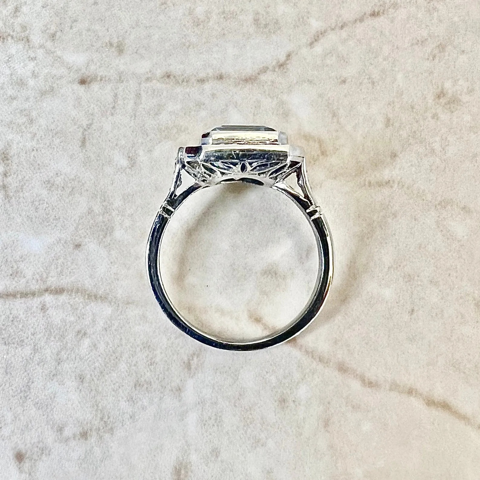 Art Deco Style Handcrafted Platinum 3.23 Carats Aquamarine, Sapphire & Diamond Halo Ring