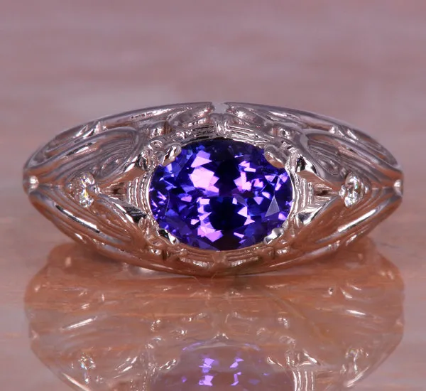 Art Nouveau White Gold Tanzanite Ring by Christopher Michael