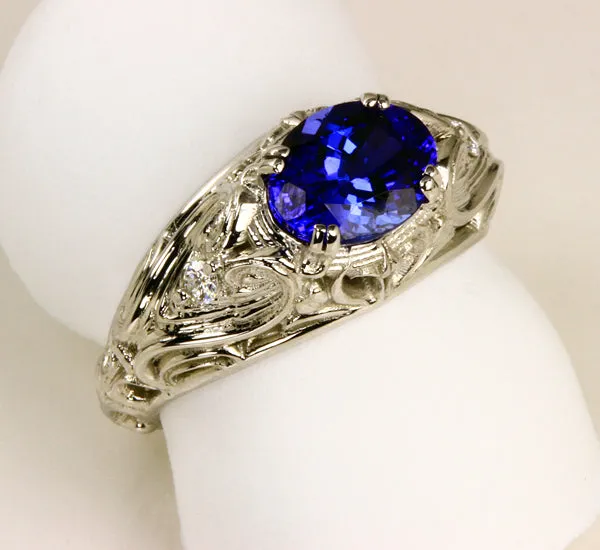 Art Nouveau White Gold Tanzanite Ring by Christopher Michael