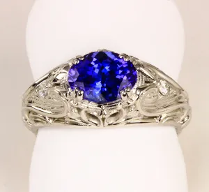 Art Nouveau White Gold Tanzanite Ring by Christopher Michael