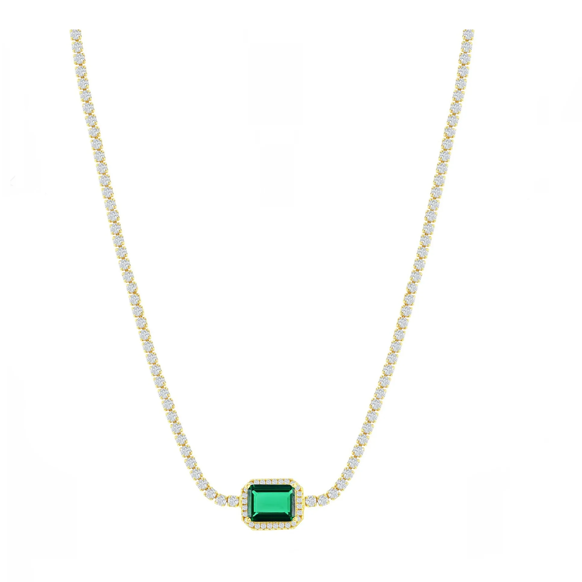 Asscher-Cut Emerald Sparkle Choker Necklace
