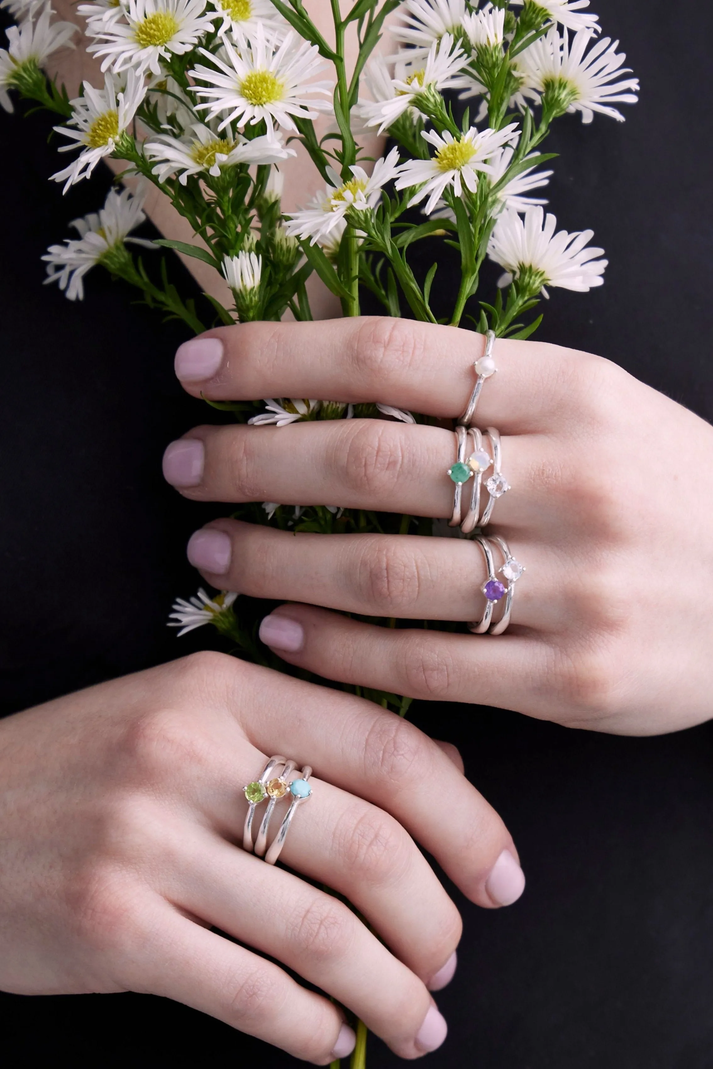 August Peridot Silver Birthstone Ring