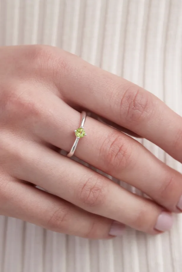 August Peridot Silver Birthstone Ring
