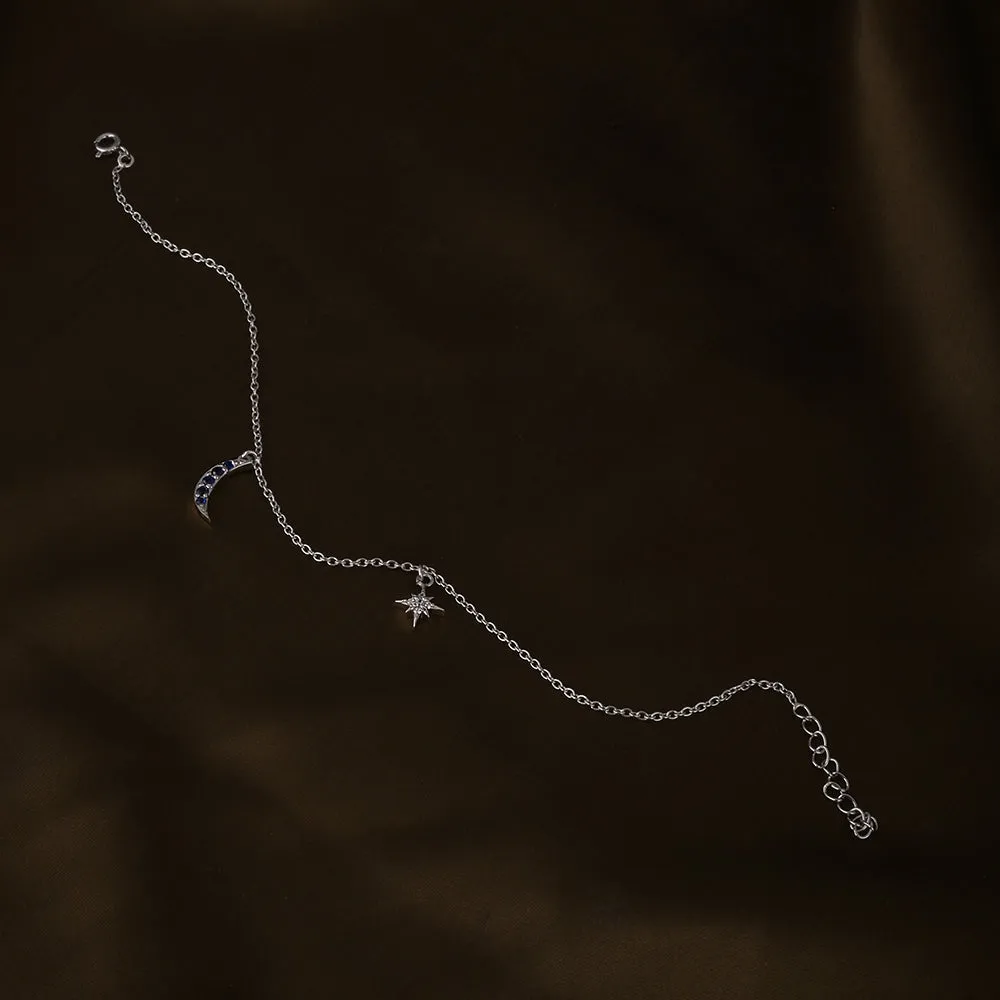 Aurora Crescent Moon Anklet in 92.5 Sterling Silver