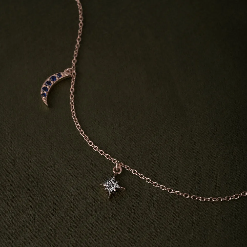 Aurora Crescent Moon Anklet in 92.5 Sterling Silver