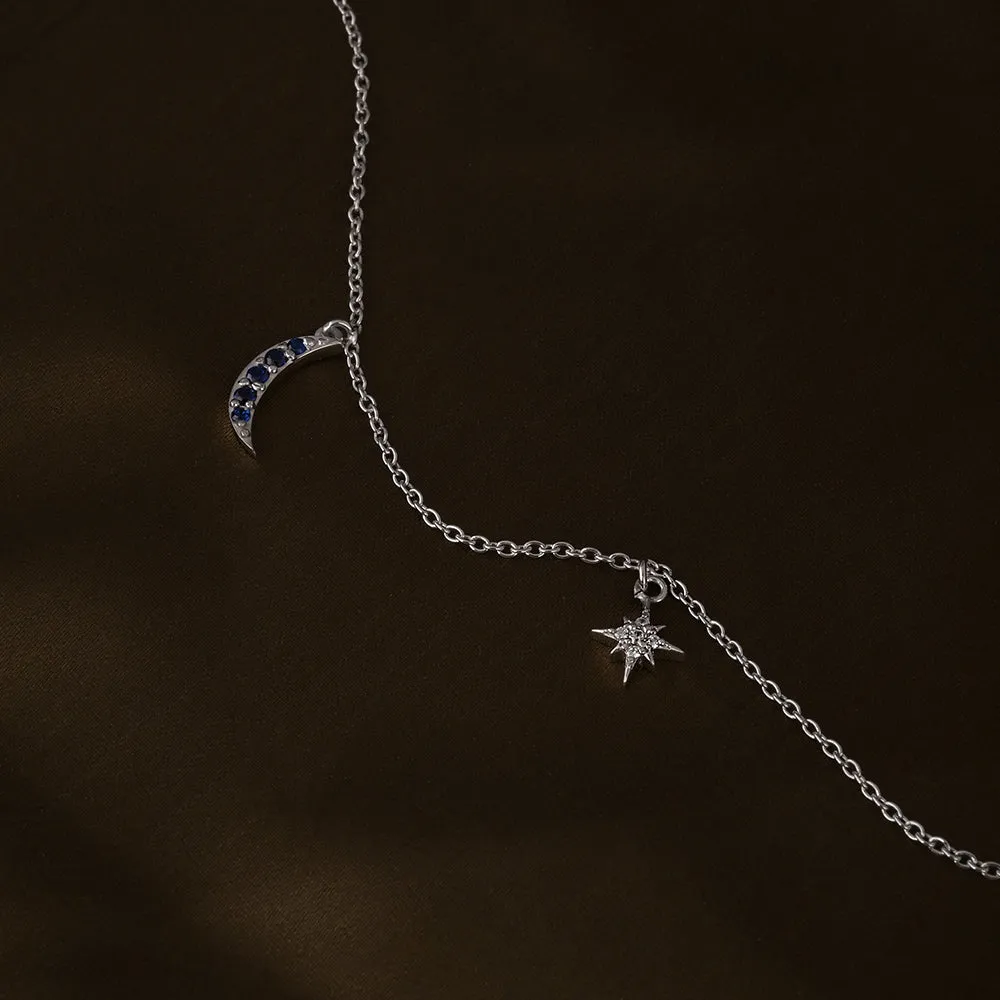 Aurora Crescent Moon Anklet in 92.5 Sterling Silver