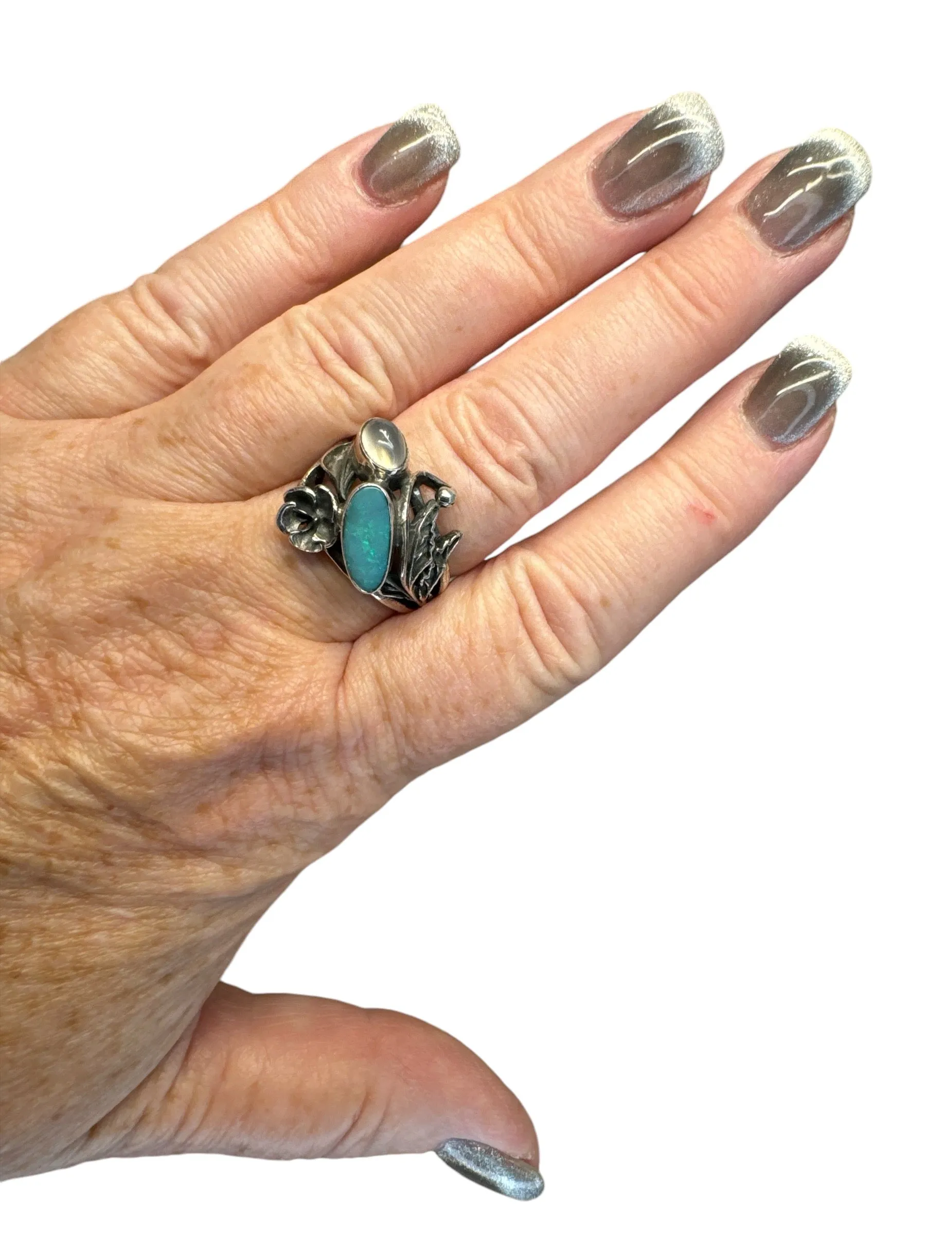 Australian Opal Solid 925 Sterling Silver Ring 8.5