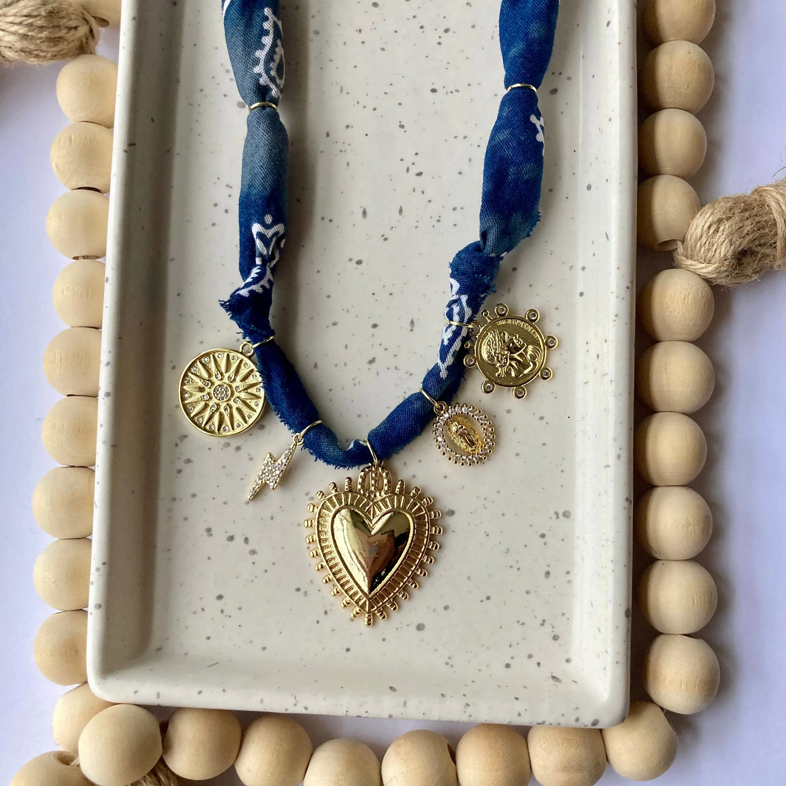 BANDANA CHARM NECKLACE | 5 CHARMS | GOLD FILLED