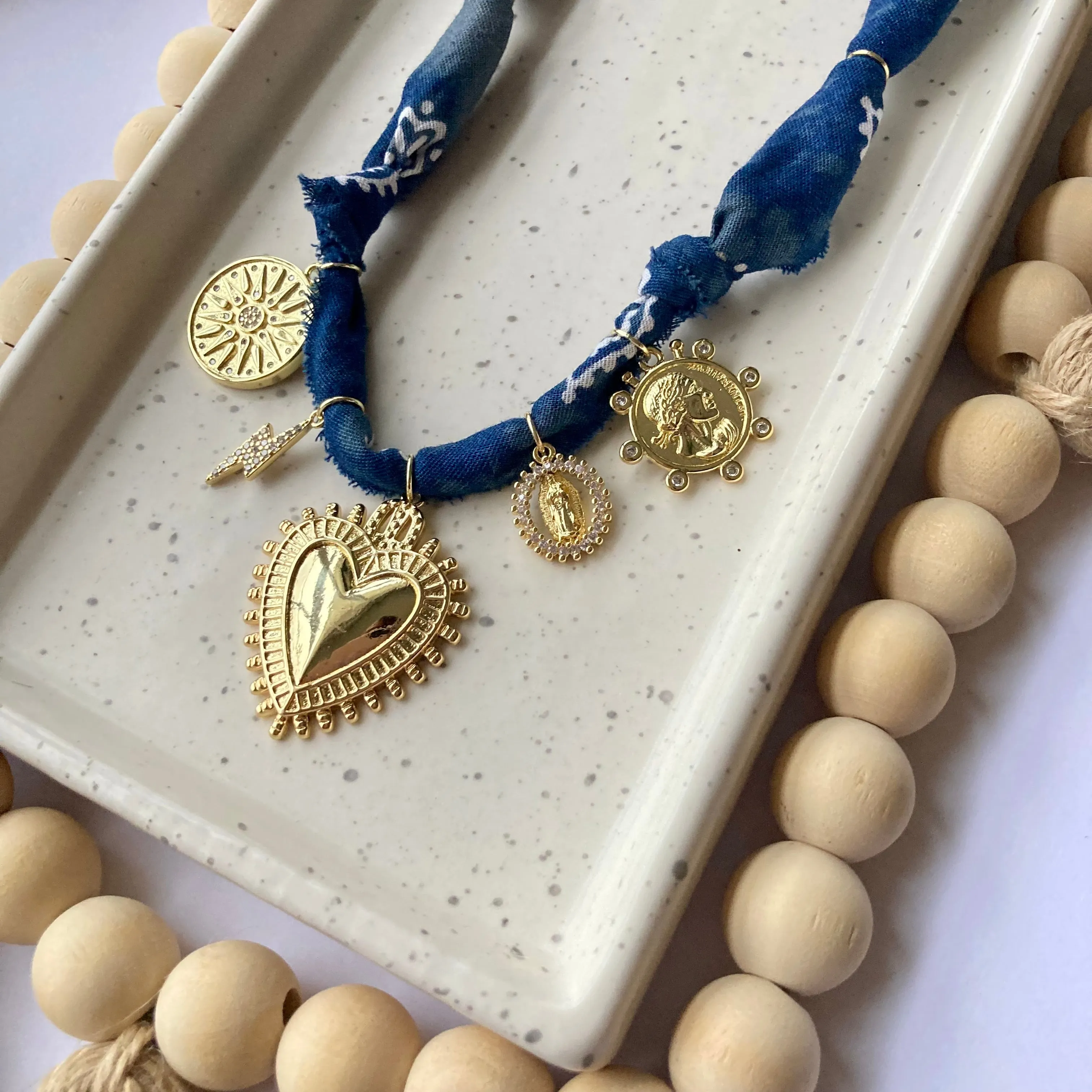 BANDANA CHARM NECKLACE | 5 CHARMS | GOLD FILLED