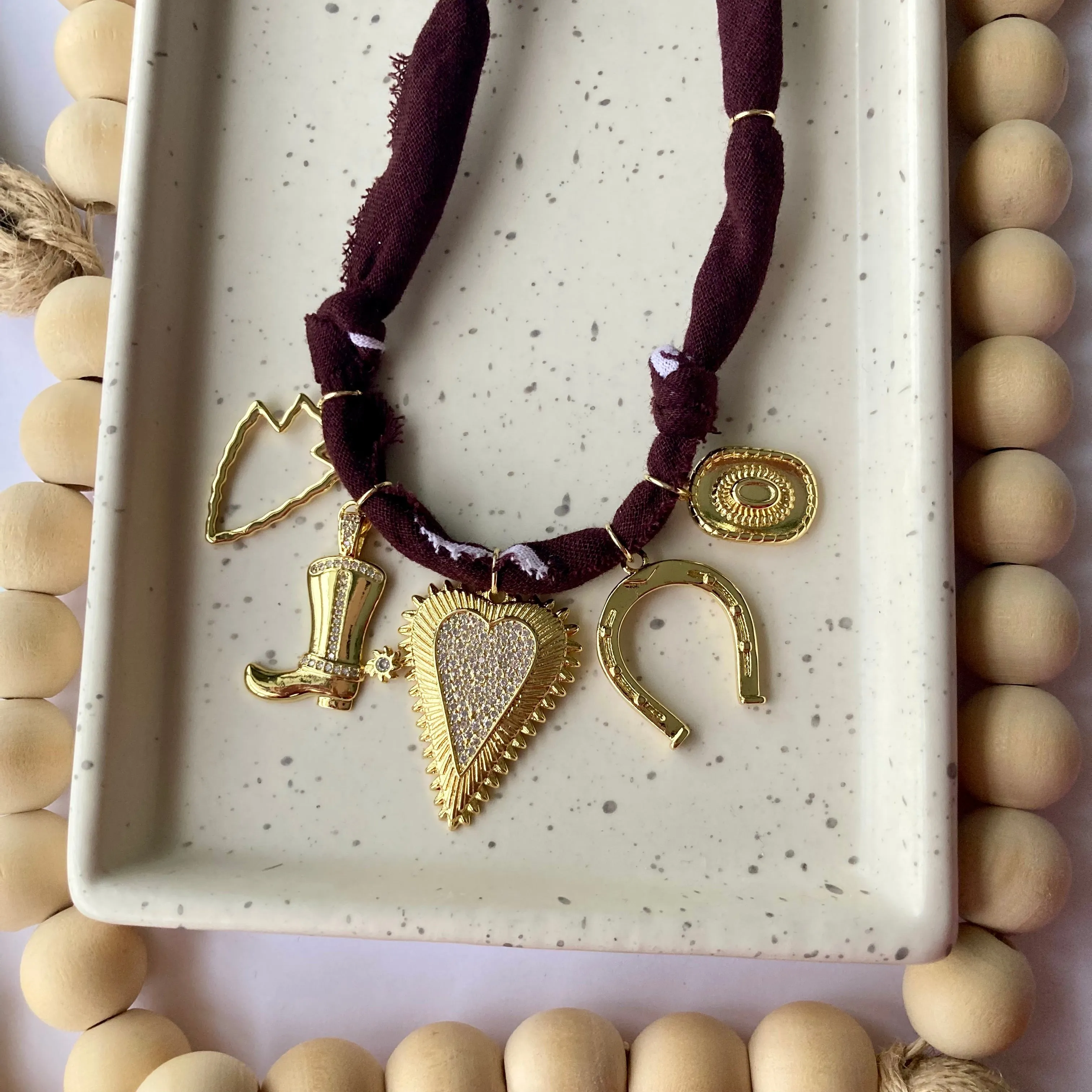 BANDANA CHARM NECKLACE | 5 Charms | Gold Filled