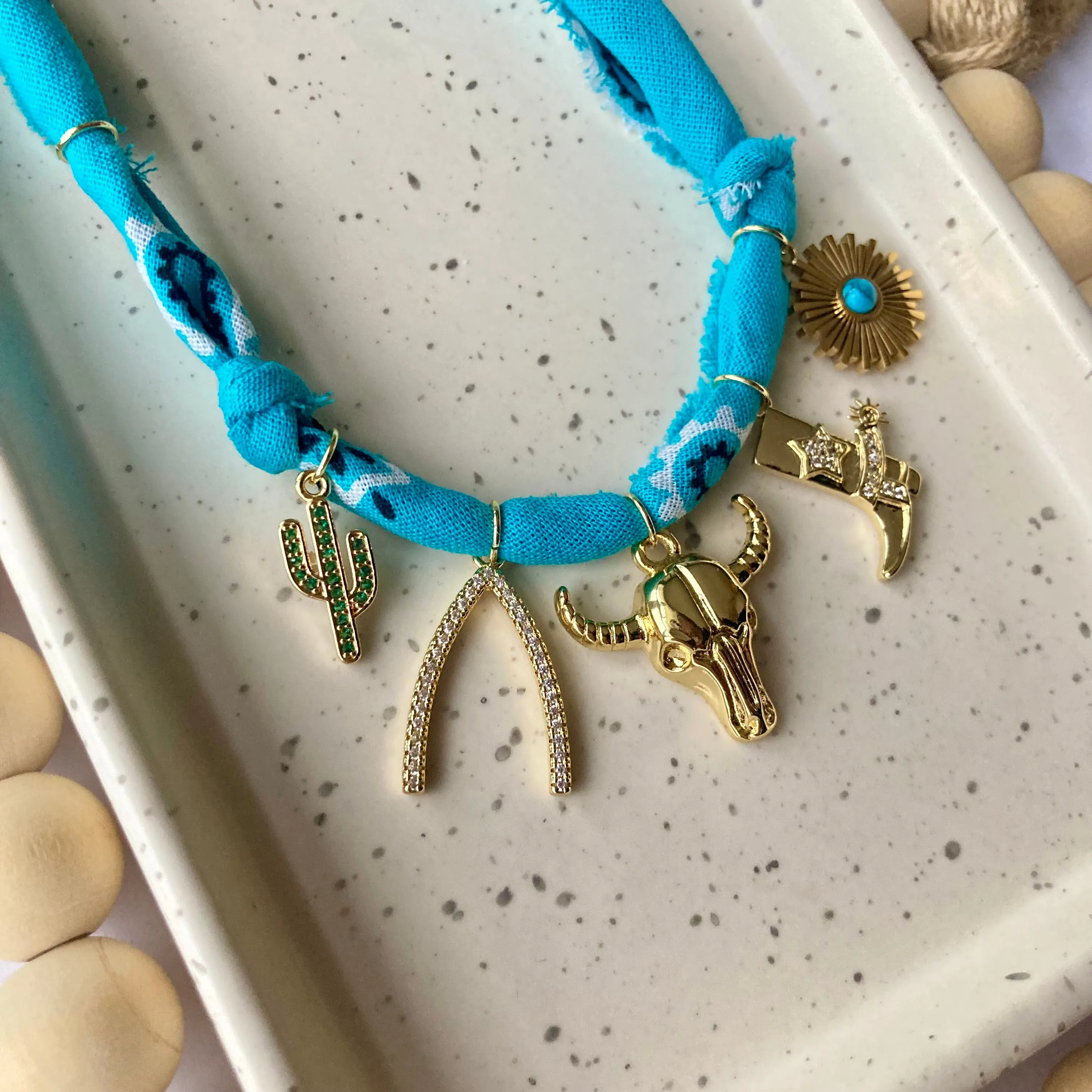 BANDANA CHARM NECKLACE | 5 Charms | GOLD FILLED