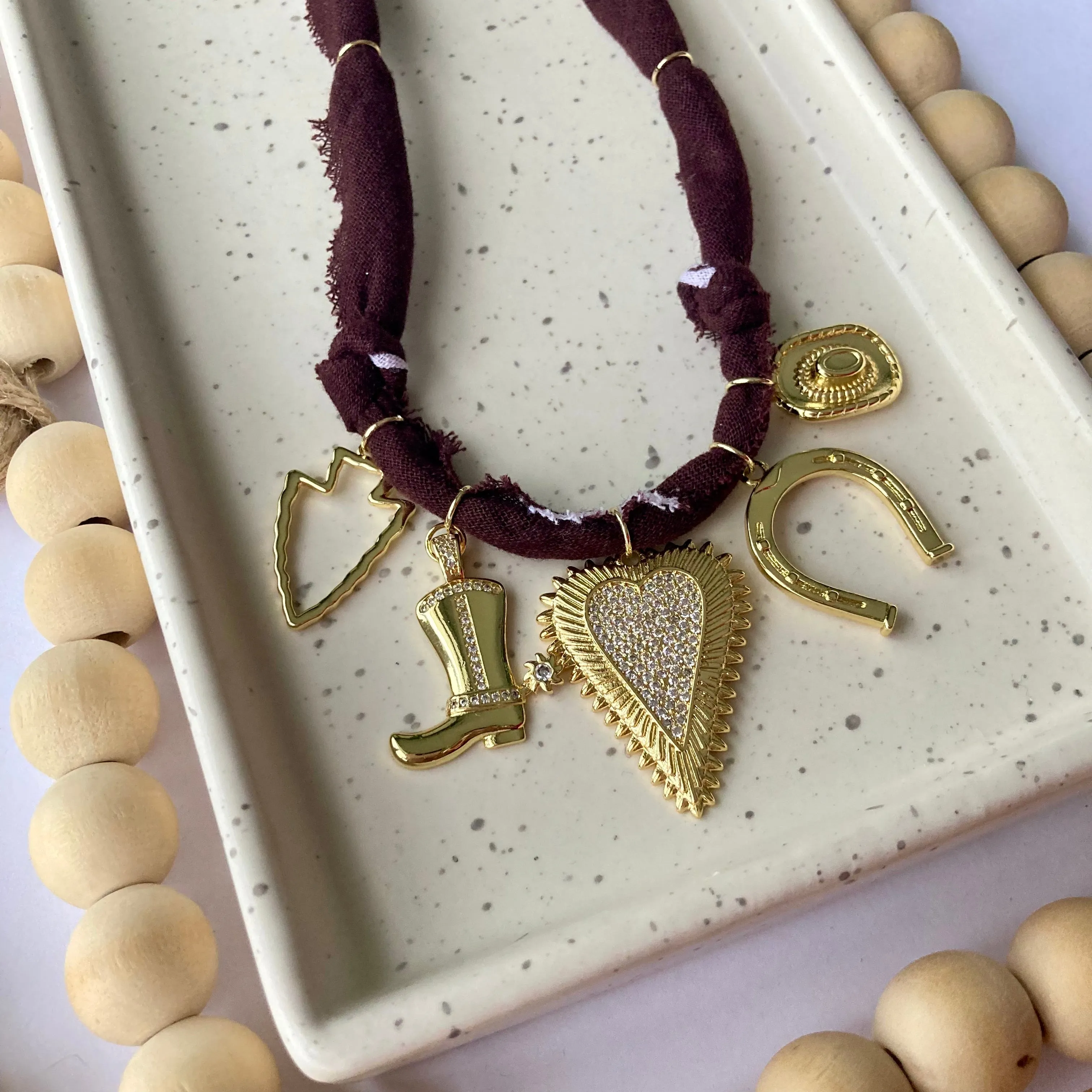BANDANA CHARM NECKLACE | 5 Charms | Gold Filled