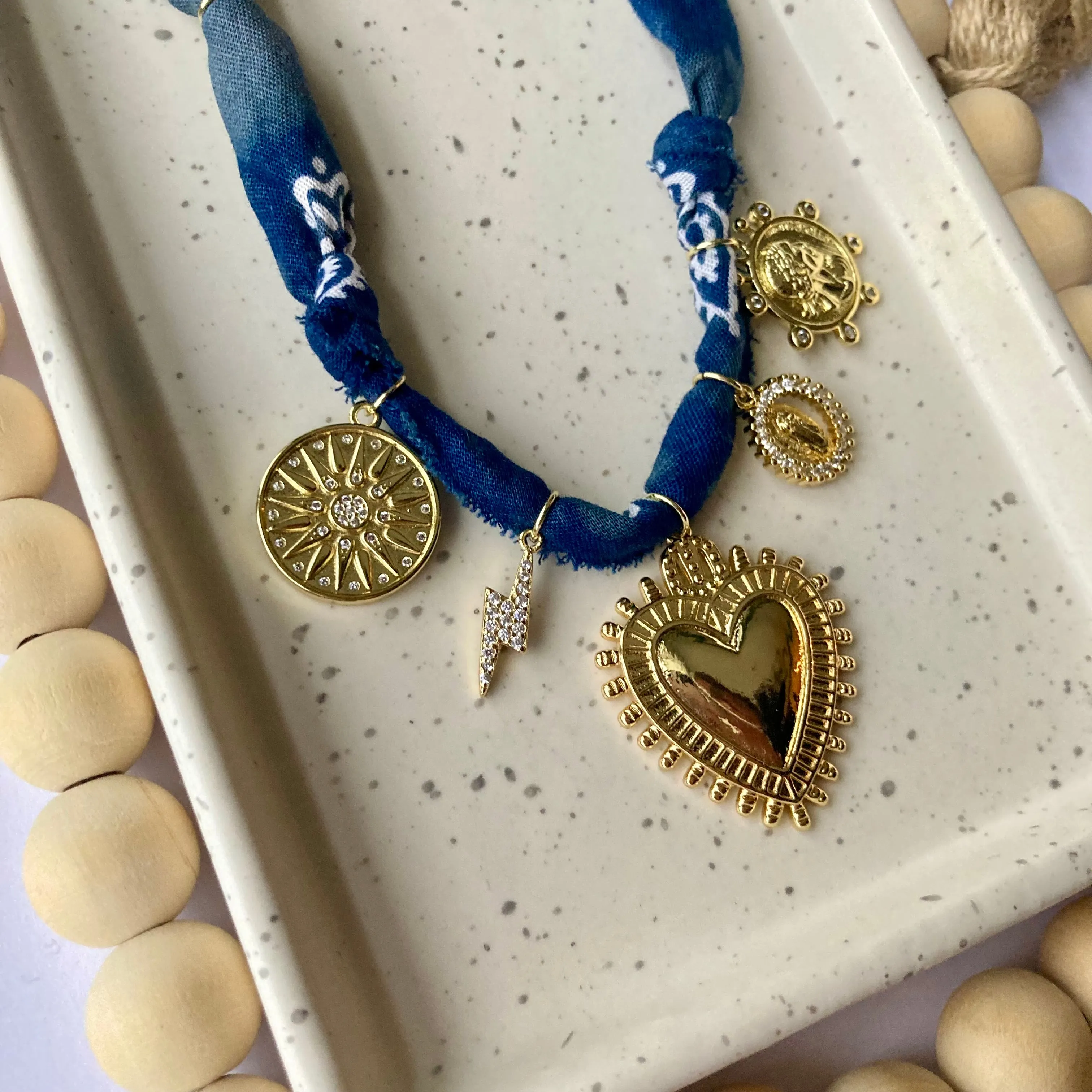 BANDANA CHARM NECKLACE | 5 CHARMS | GOLD FILLED