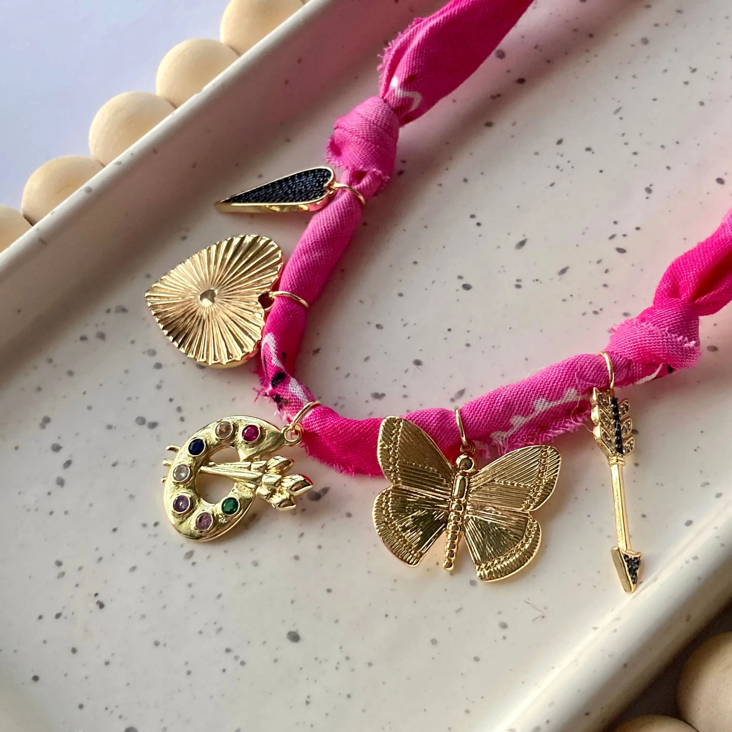 BANDANA CHARM NECKLACE | 5 CHARMS | GOLD FILLED