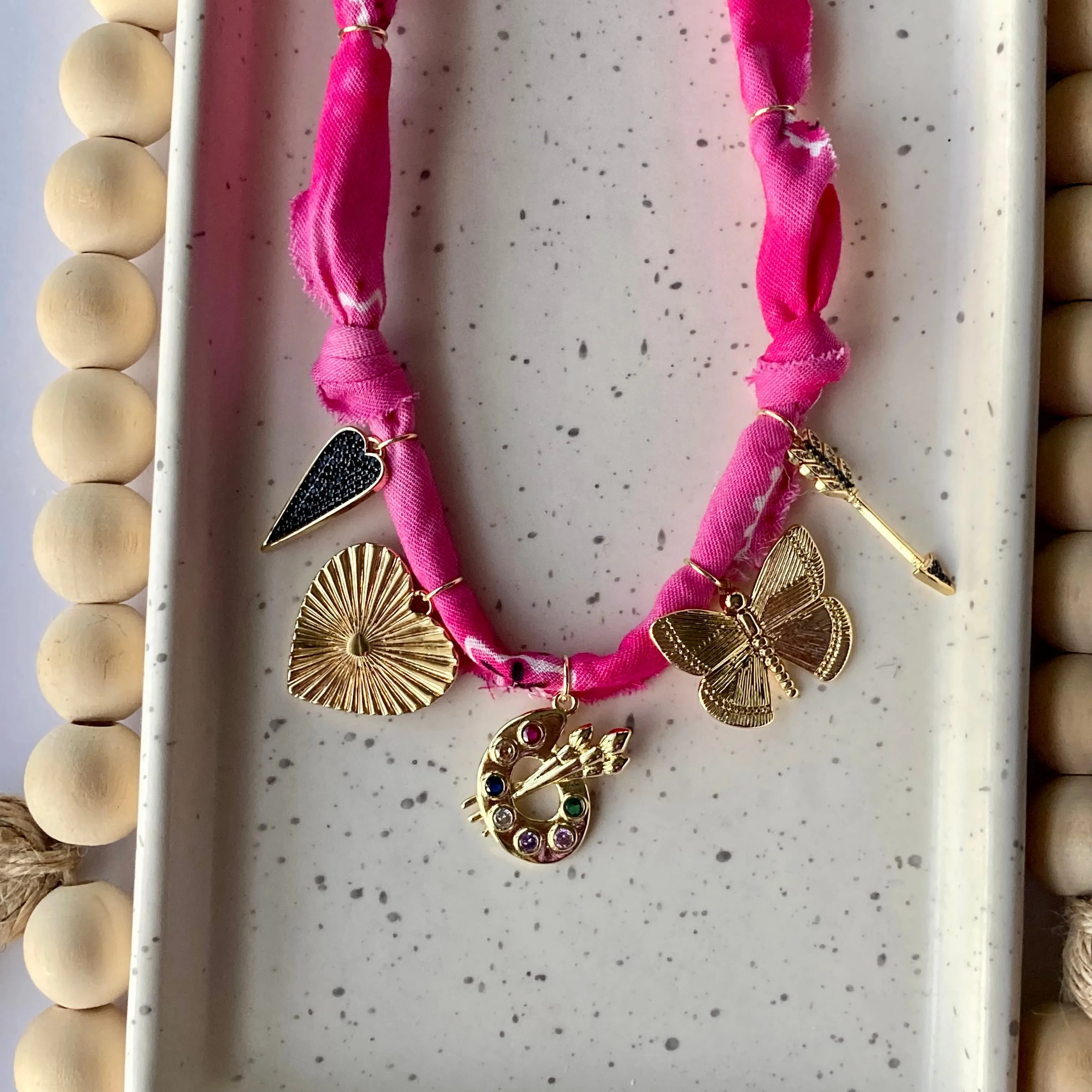 BANDANA CHARM NECKLACE | 5 CHARMS | GOLD FILLED