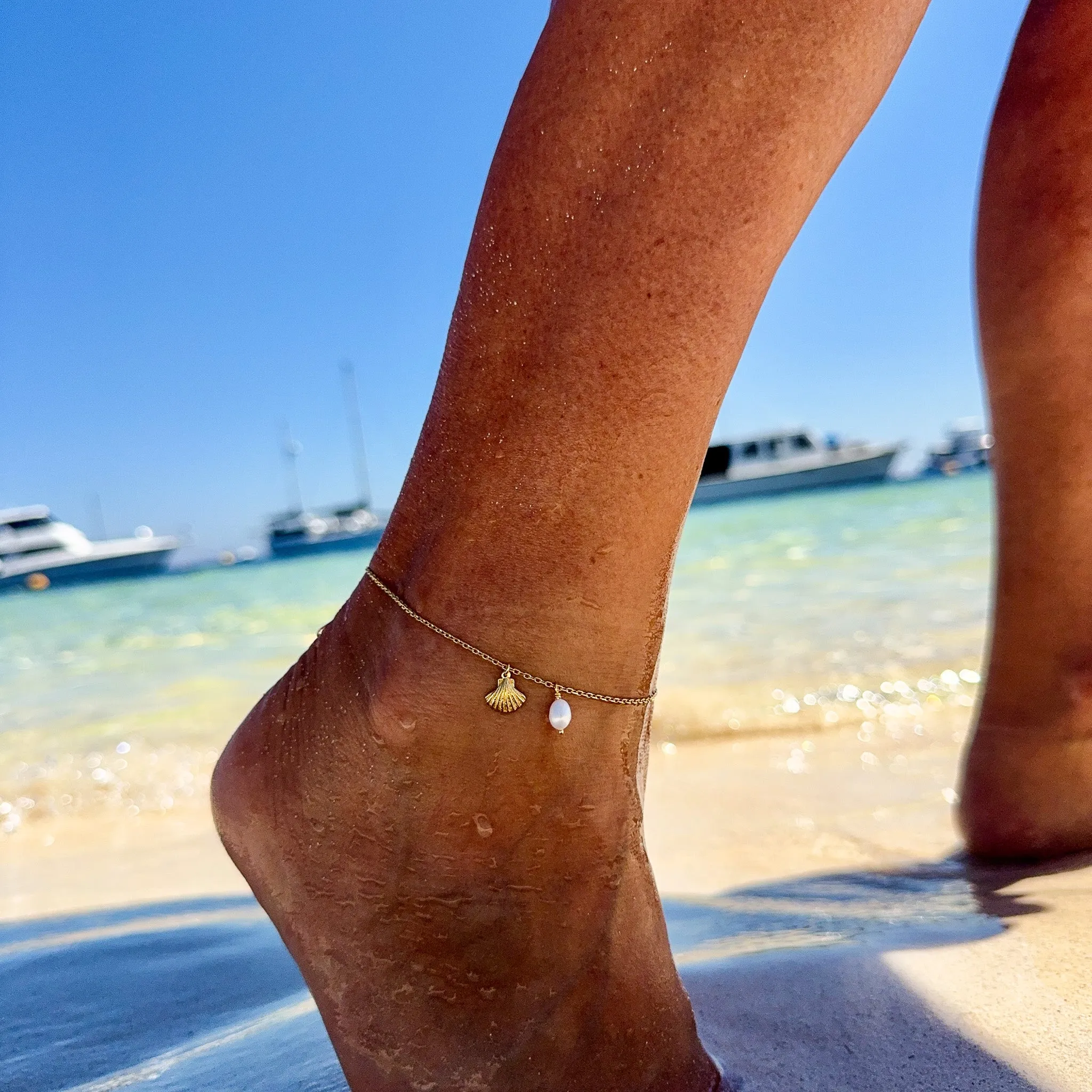 Beach Love Pearl Anklet Gold