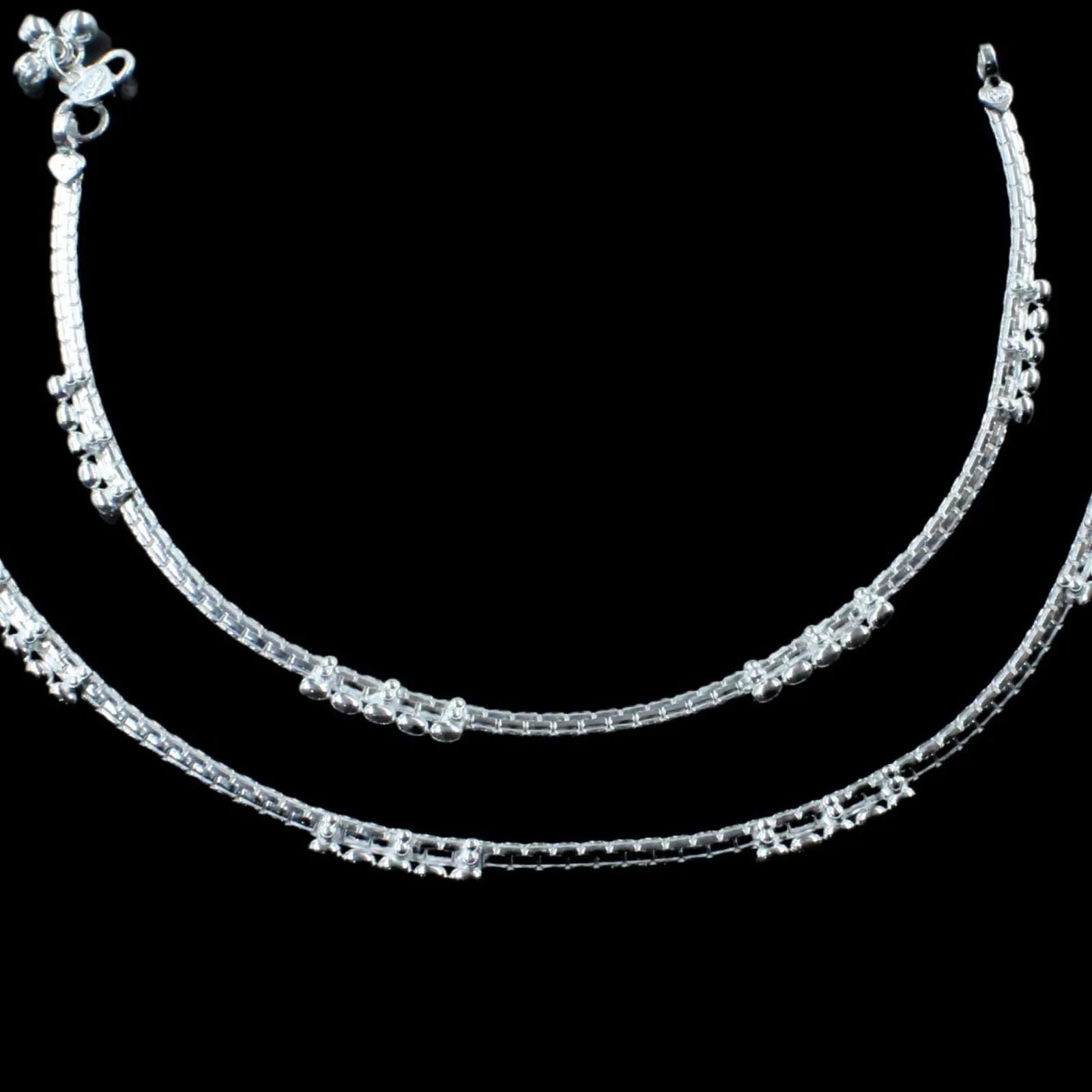 Beach Wear Real Sterling Silver Women Anklets Ankle Pair 10.5"