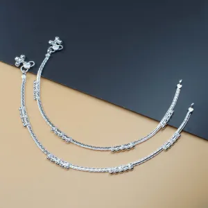 Beach Wear Real Sterling Silver Women Anklets Ankle Pair 10.5"